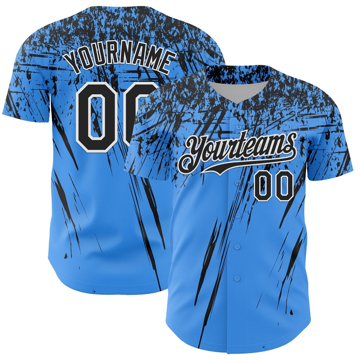 Custom Electric Blue Black-White Distressed Scratch Brush Stroke Authentic Baseball Jersey baseball jersey product view 1