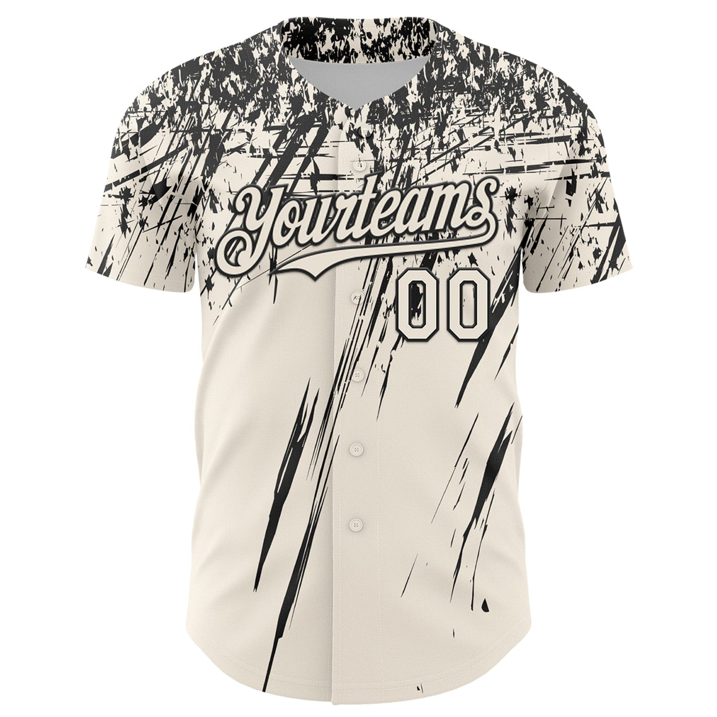 Custom Cream Black Distressed Scratch Brush Stroke Authentic Baseball Jersey baseball jersey product view 2