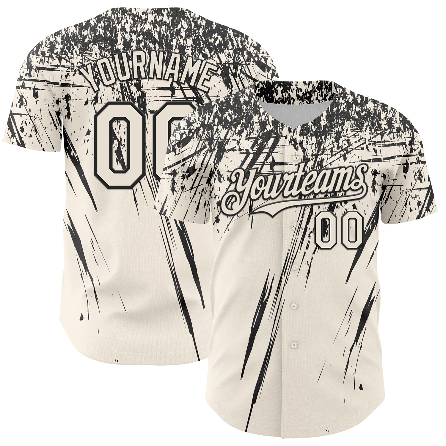 Custom Cream Black Distressed Scratch Brush Stroke Authentic Baseball Jersey baseball jersey product view 1