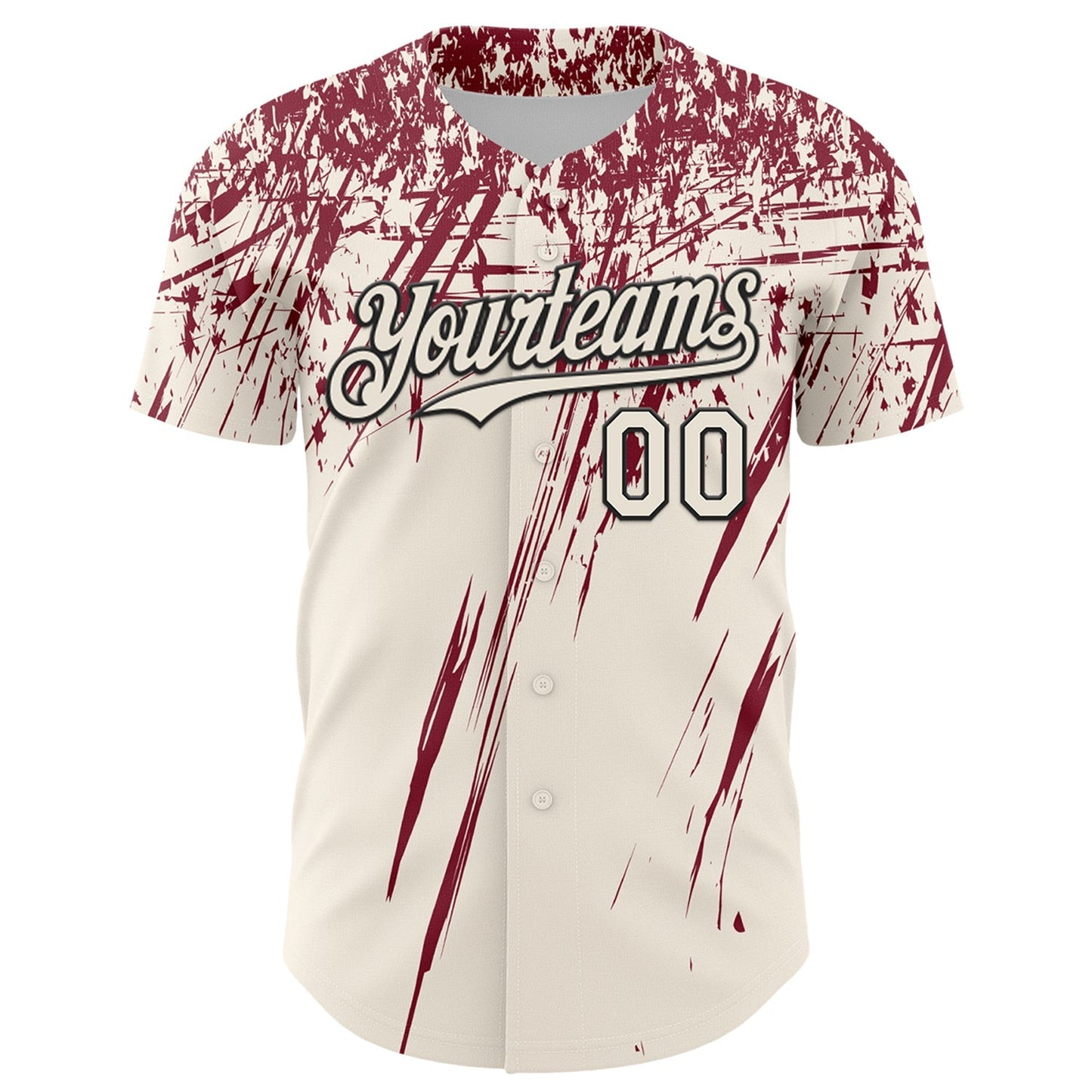 Custom Cream Crimson-Black Distressed Scratch Brush Stroke Authentic Baseball Jersey baseball jersey product view 2