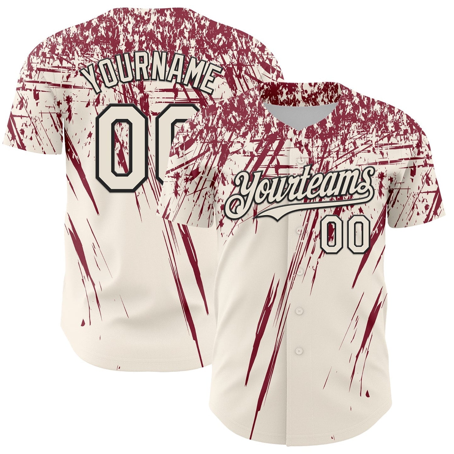 Custom Cream Crimson-Black Distressed Scratch Brush Stroke Authentic Baseball Jersey baseball jersey product view 1