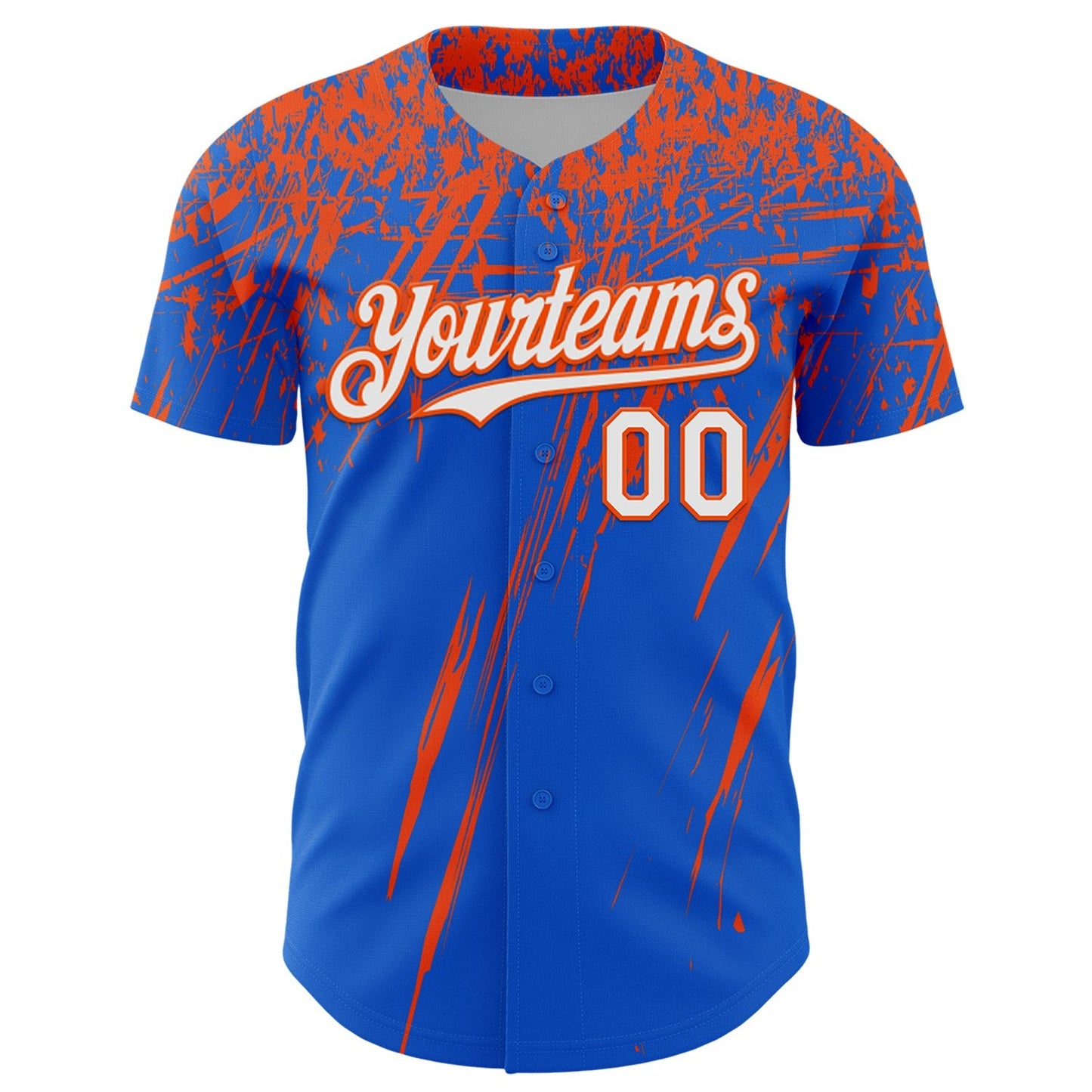 Custom Thunder Blue White-Orange Distressed Scratch Brush Stroke Authentic Baseball Jersey baseball jersey product view 2