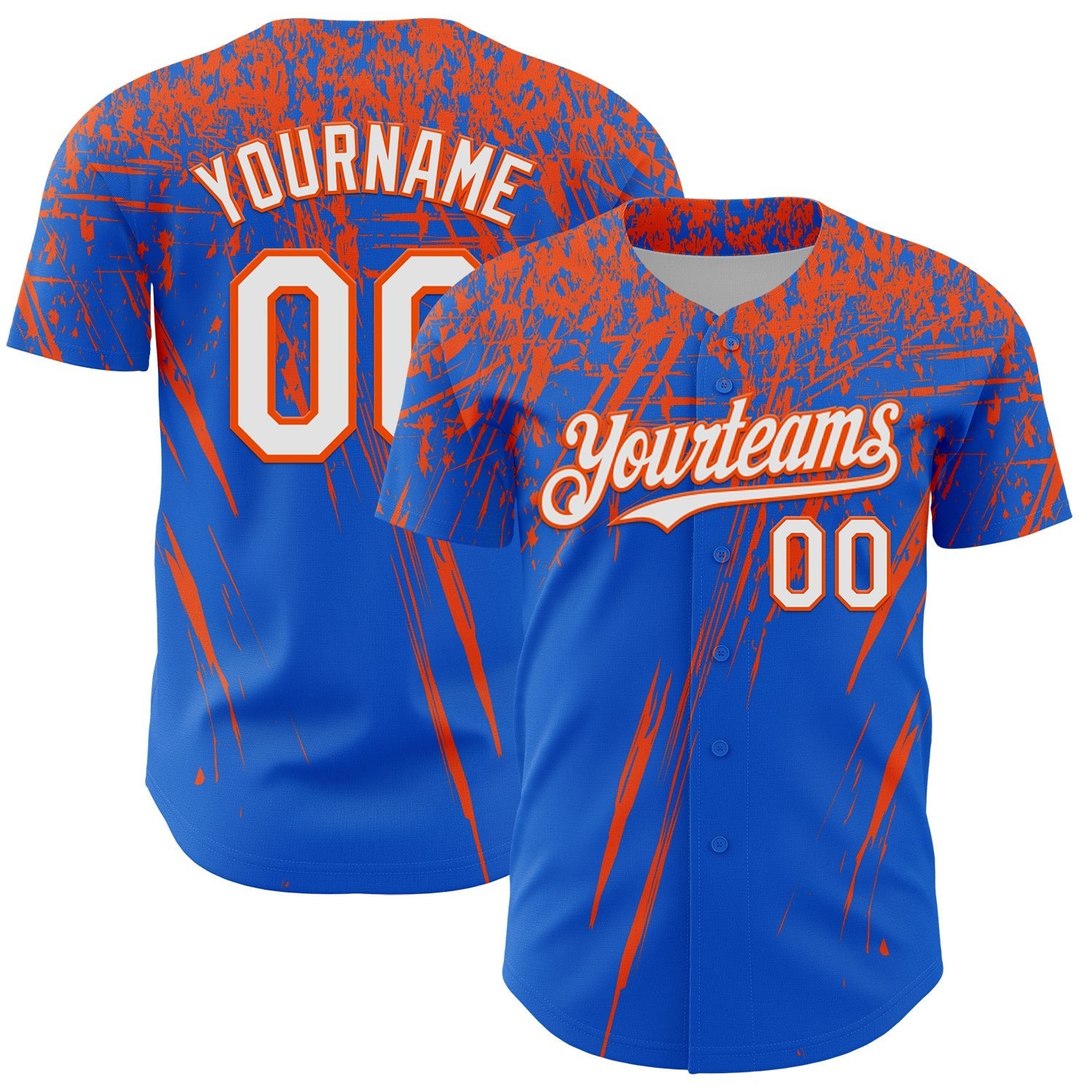 Custom Thunder Blue White-Orange Distressed Scratch Brush Stroke Authentic Baseball Jersey baseball jersey product view 1