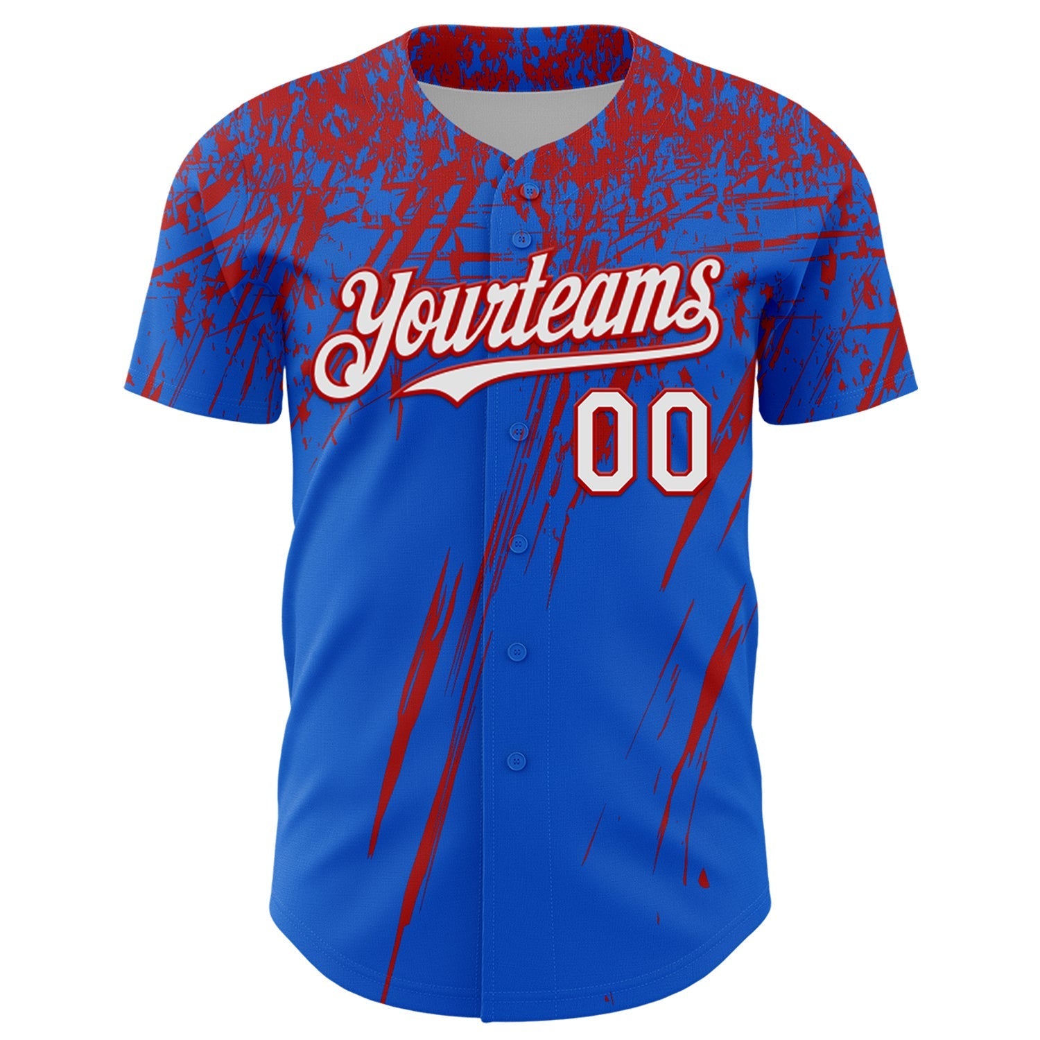 Custom Thunder Blue White-Red Distressed Scratch Brush Stroke Authentic Baseball Jersey baseball jersey product view 2