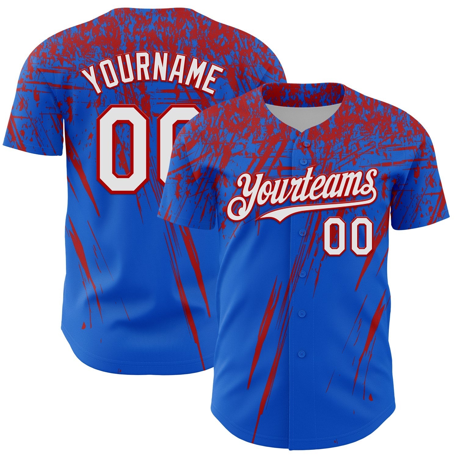Custom Thunder Blue White-Red Distressed Scratch Brush Stroke Authentic Baseball Jersey baseball jersey product view 1