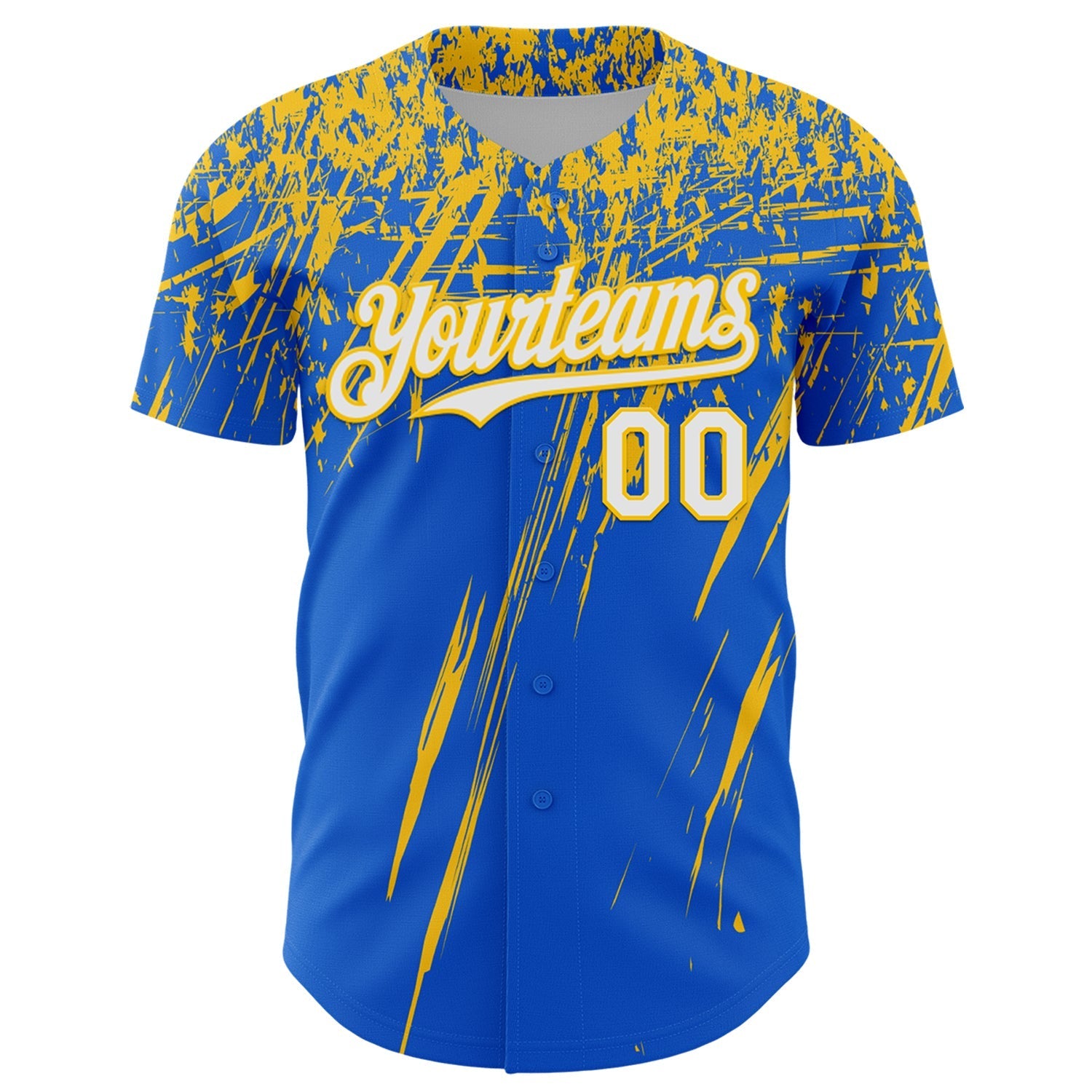 Custom Thunder Blue White-Yellow Distressed Scratch Brush Stroke Authentic Baseball Jersey baseball jersey product view 2