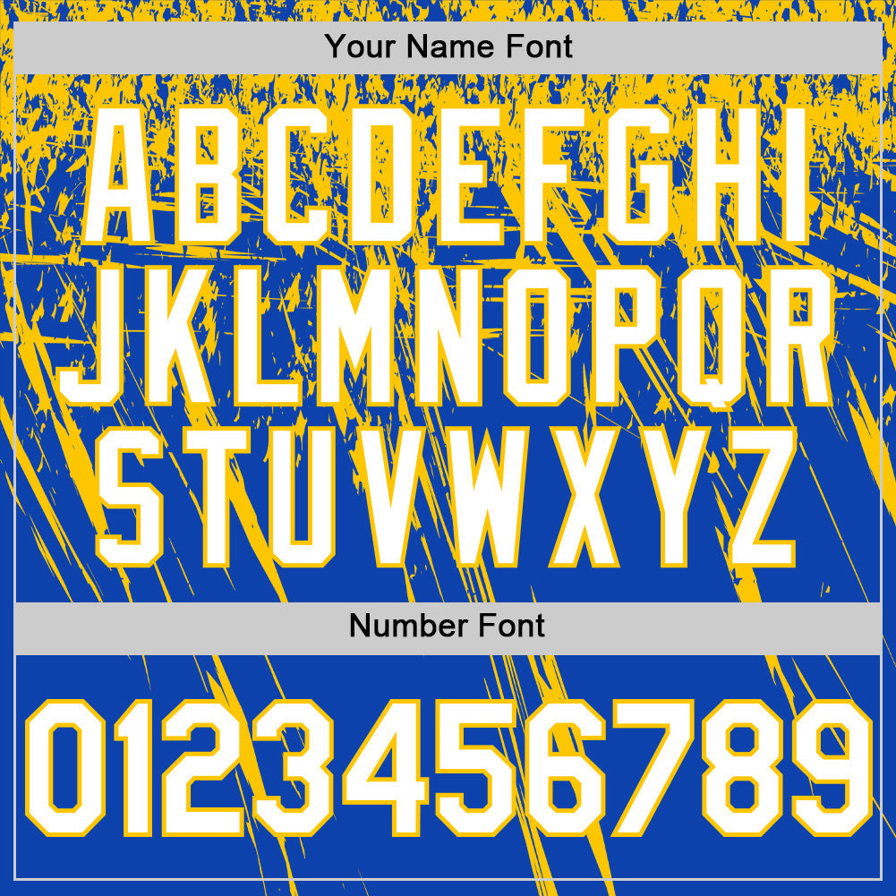 Custom Thunder Blue White-Yellow Distressed Scratch Brush Stroke Authentic Baseball Jersey baseball jersey product view 5