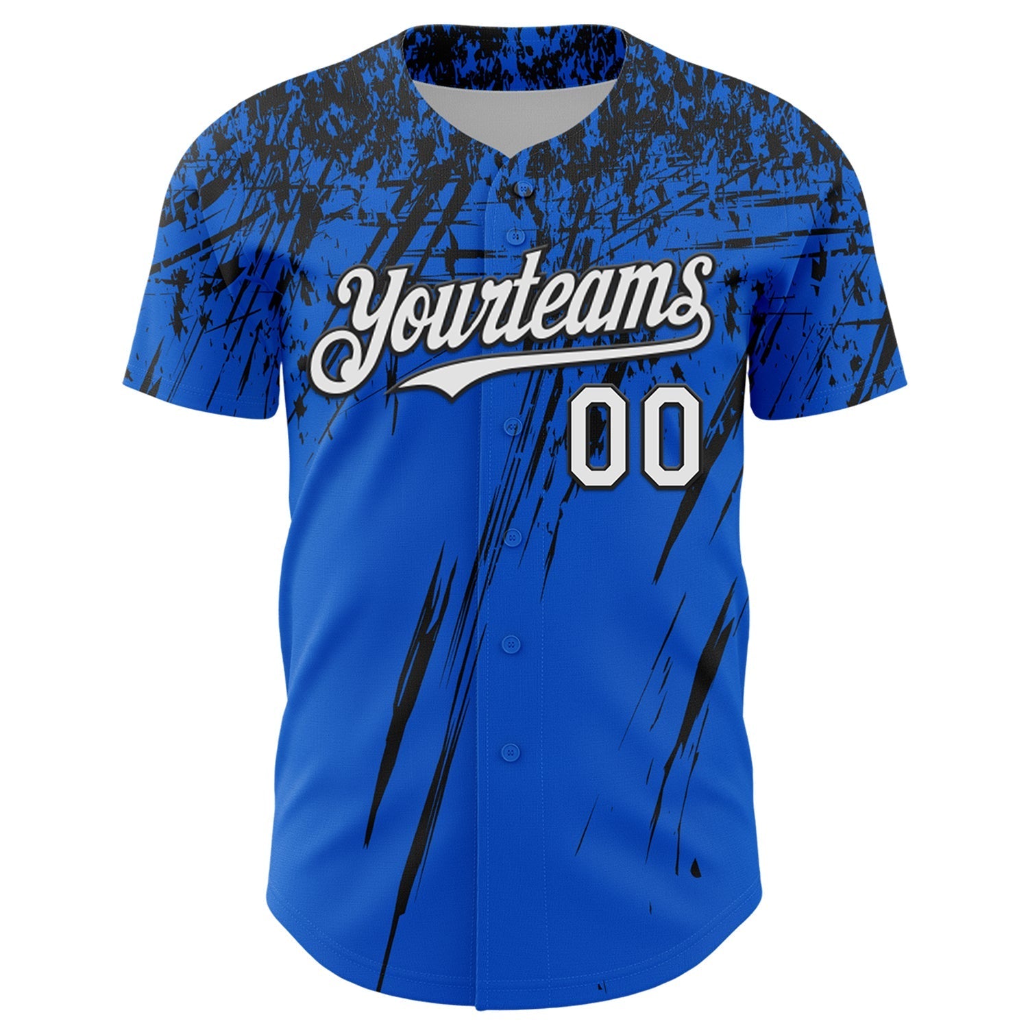 Custom Thunder Blue White-Black Distressed Scratch Brush Stroke Authentic Baseball Jersey baseball jersey product view 2