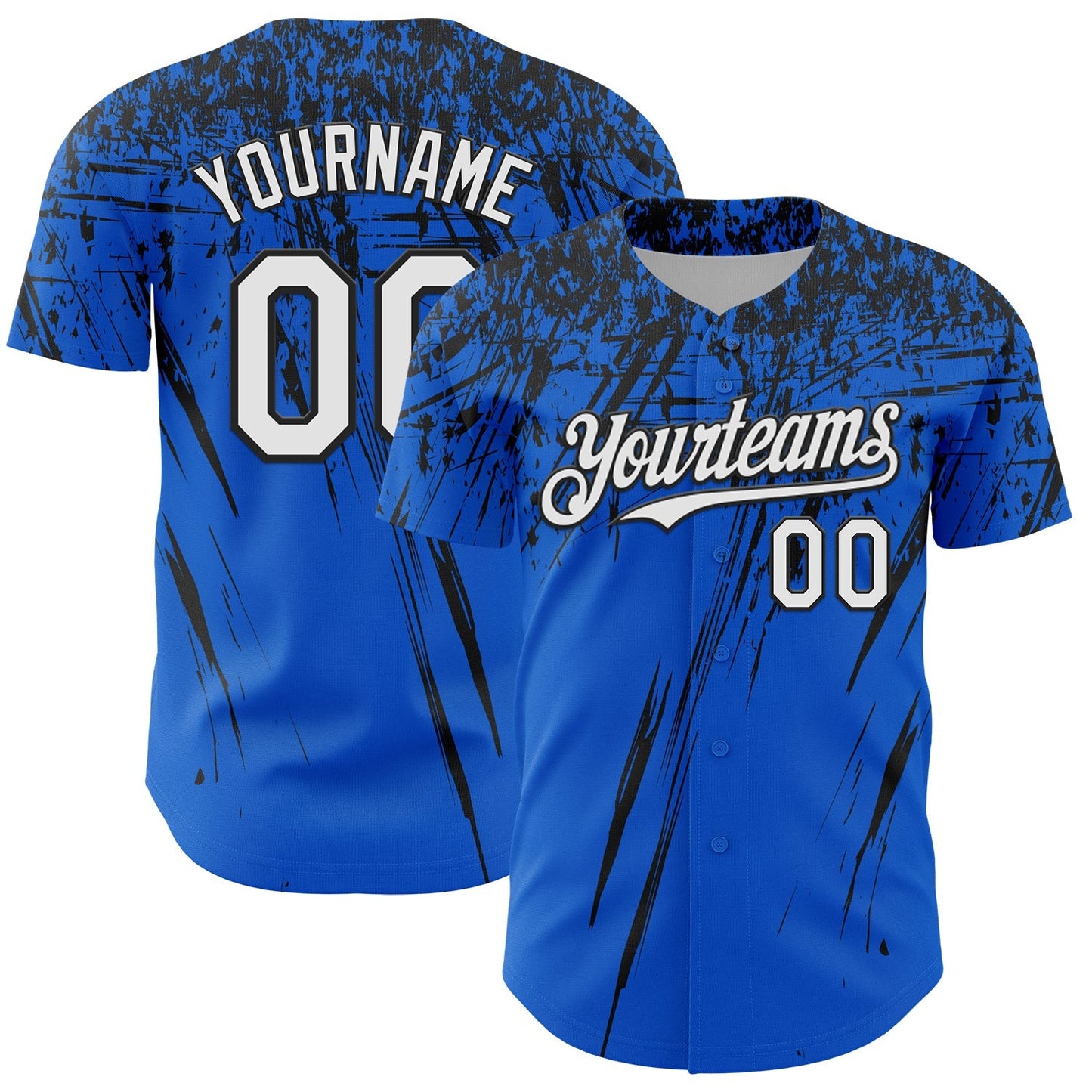 Custom Thunder Blue White-Black Distressed Scratch Brush Stroke Authentic Baseball Jersey baseball jersey product view 1