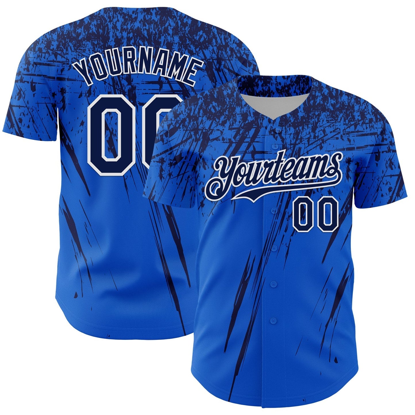Custom Thunder Blue Navy-White Distressed Scratch Brush Stroke Authentic Baseball Jersey baseball jersey product view 1