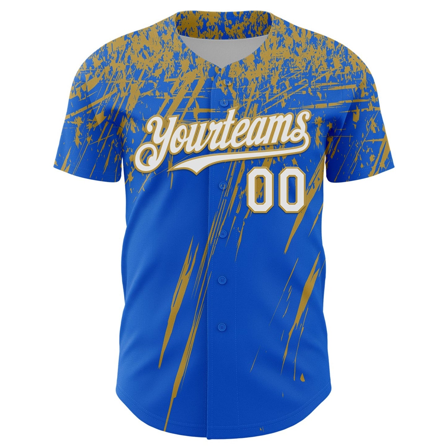 Custom Thunder Blue White-Old Gold Distressed Scratch Brush Stroke Authentic Baseball Jersey baseball jersey product view 2