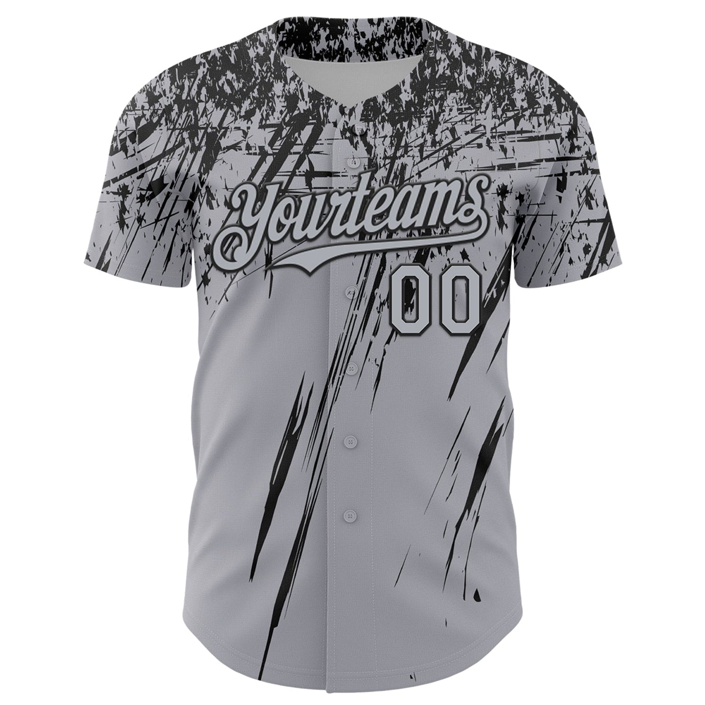 Custom Gray Black Distressed Scratch Brush Stroke Authentic Baseball Jersey baseball jersey product view 2