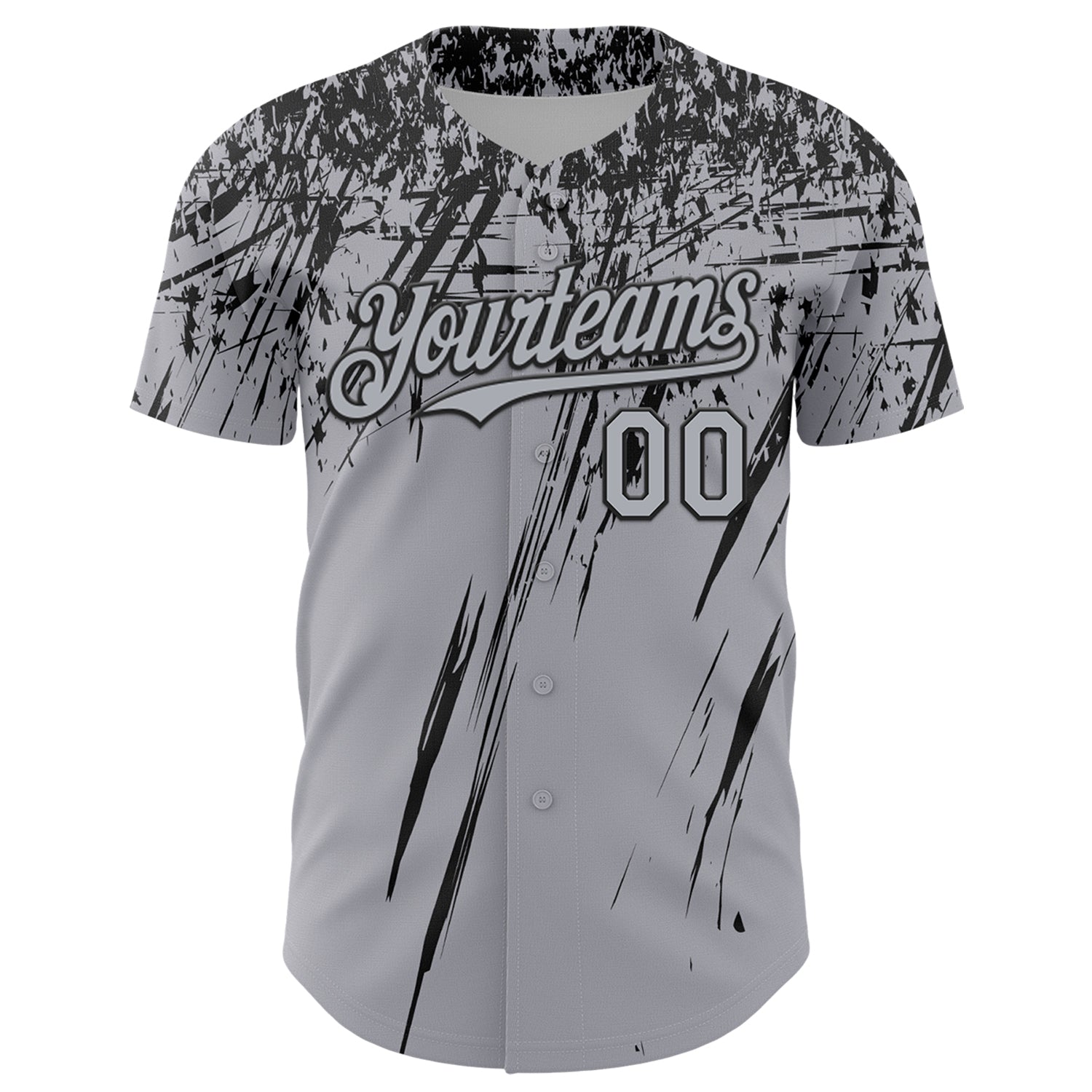 Custom Gray Black Distressed Scratch Brush Stroke Authentic Baseball Jersey baseball jersey product view 2