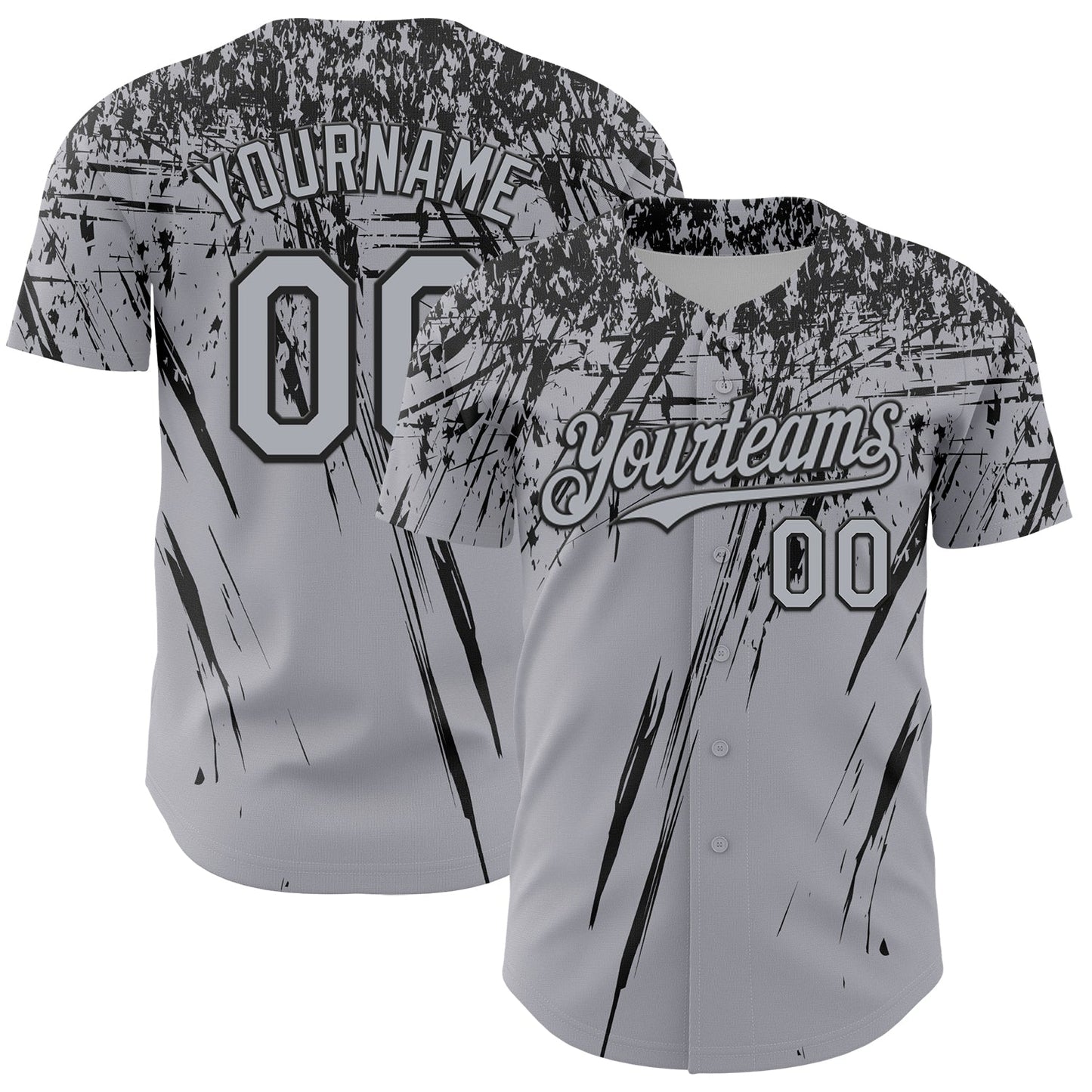 Custom Gray Black Distressed Scratch Brush Stroke Authentic Baseball Jersey baseball jersey product view 1