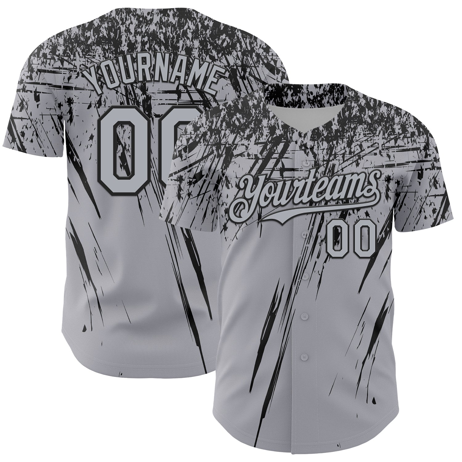 Custom Gray Black Distressed Scratch Brush Stroke Authentic Baseball Jersey baseball jersey product view 1