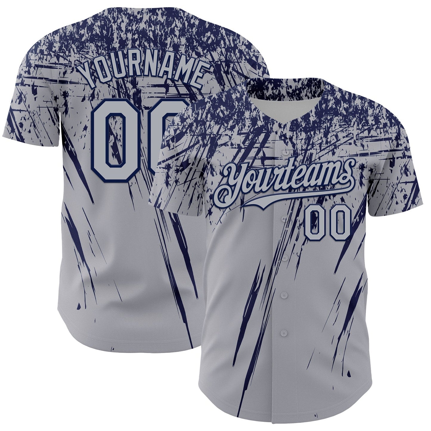 Custom Gray Navy Distressed Scratch Brush Stroke Authentic Baseball Jersey baseball jersey product view 1