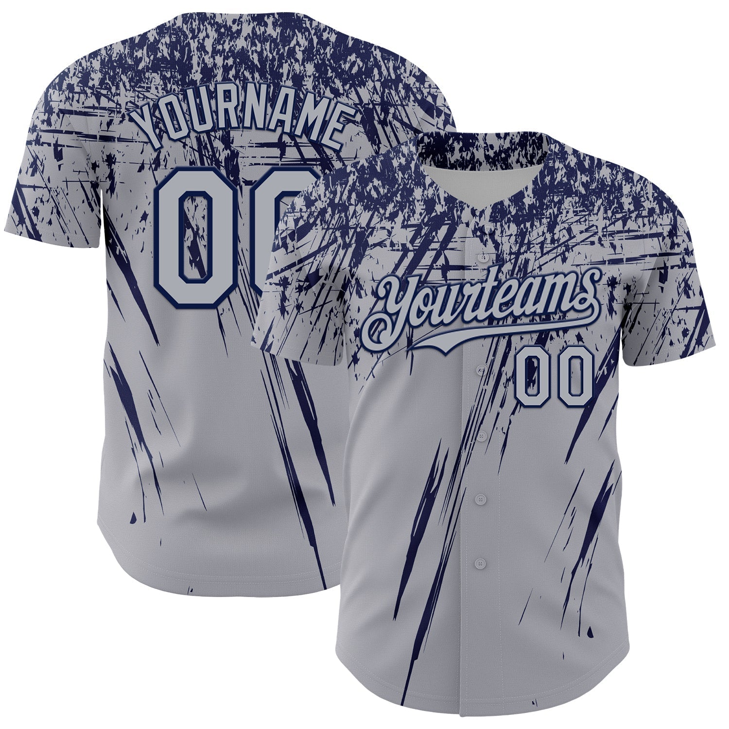 Custom Gray Navy Distressed Scratch Brush Stroke Authentic Baseball Jersey baseball jersey product view 1