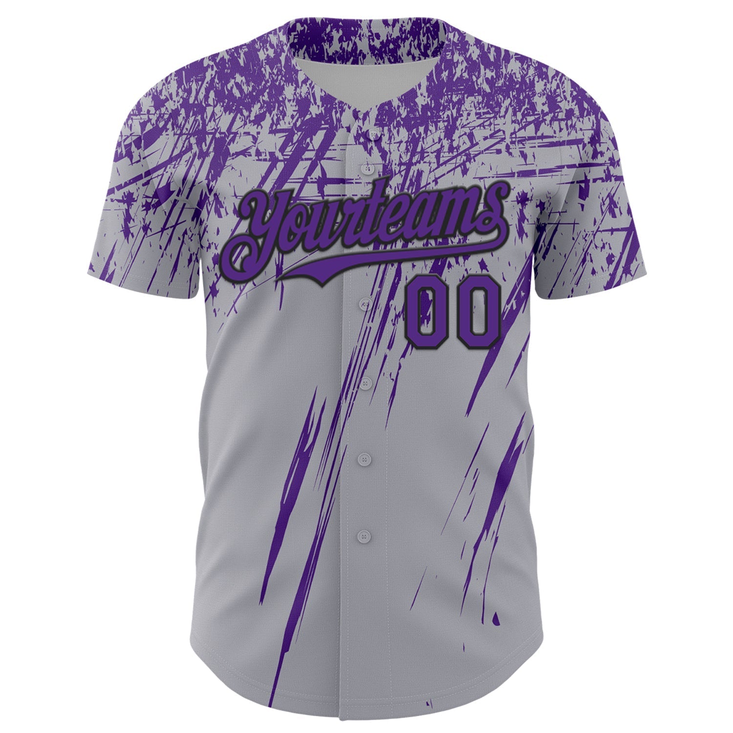Custom Gray Purple-Black Distressed Scratch Brush Stroke Authentic Baseball Jersey baseball jersey product view 2
