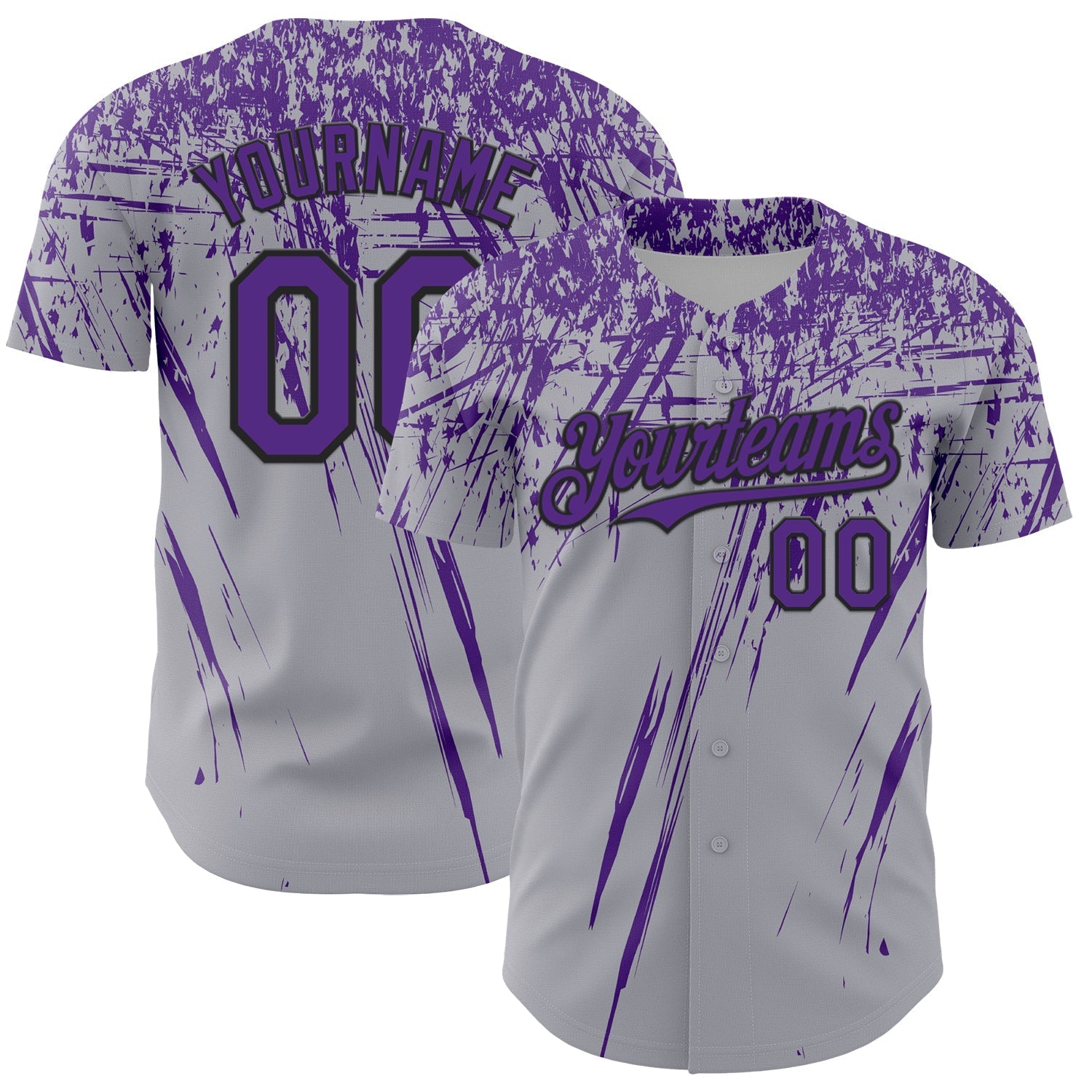 Custom Gray Purple-Black Distressed Scratch Brush Stroke Authentic Baseball Jersey baseball jersey product view 1