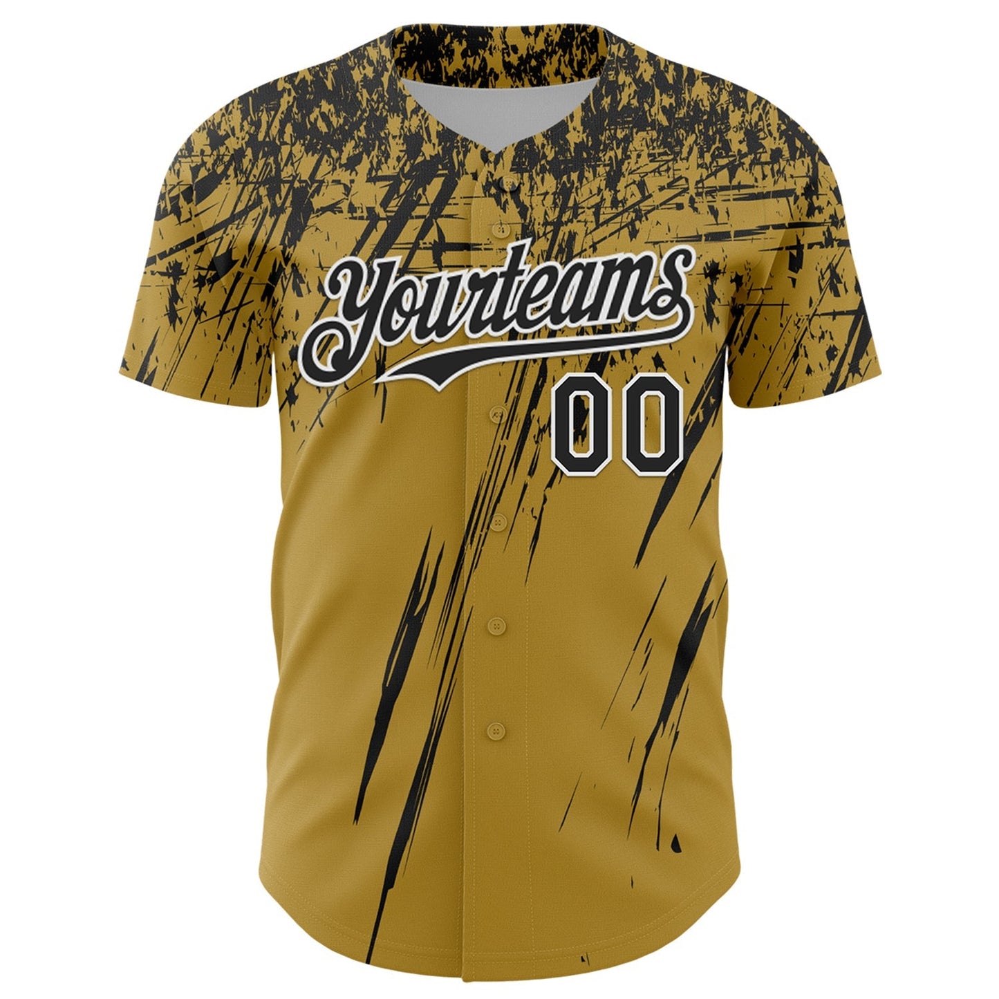 Custom Old Gold Black-White Distressed Scratch Brush Stroke Authentic Baseball Jersey baseball jersey product view 2