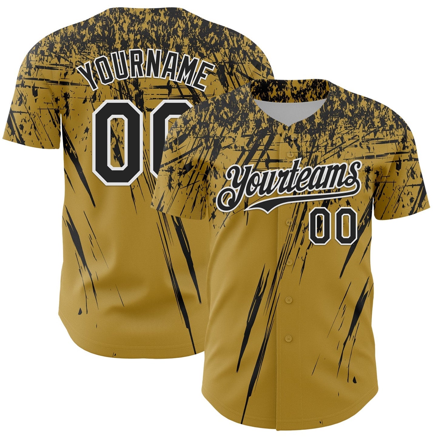 Custom Old Gold Black-White Distressed Scratch Brush Stroke Authentic Baseball Jersey baseball jersey product view 1