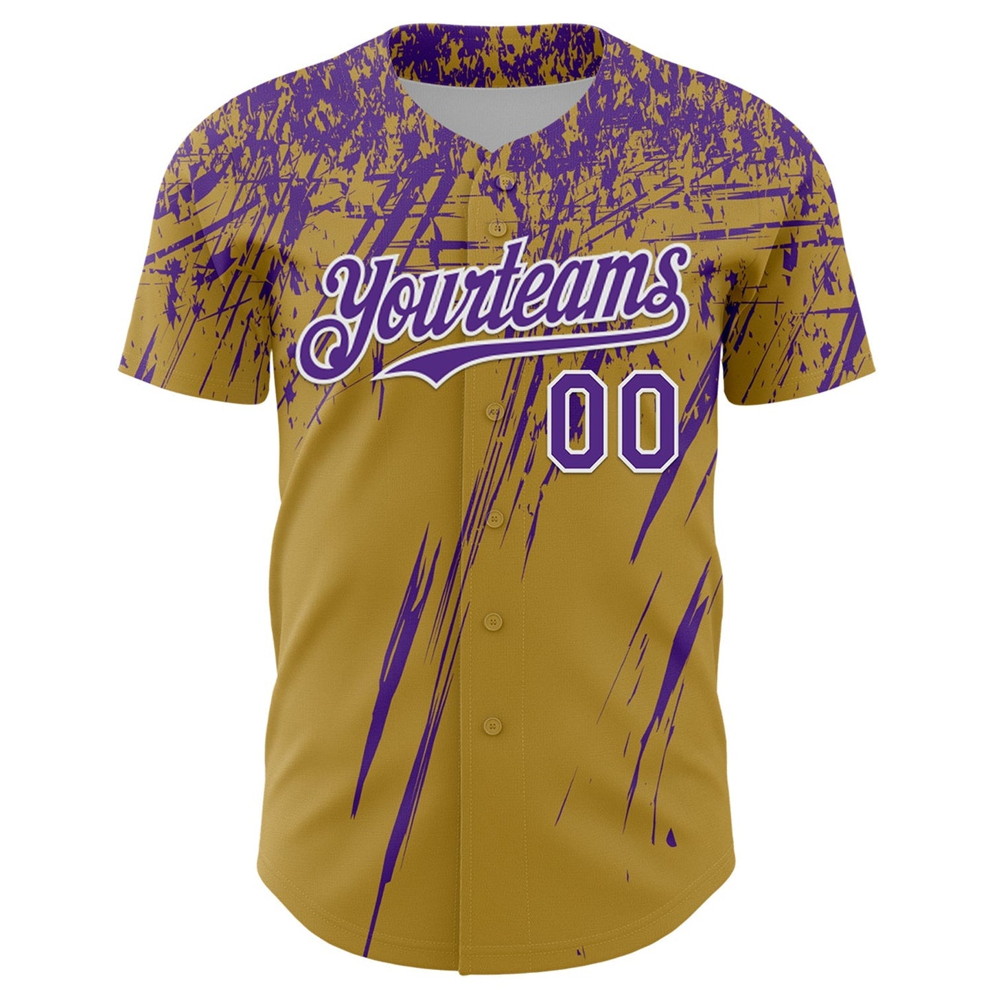 Custom Old Gold Purple-White Distressed Scratch Brush Stroke Authentic Baseball Jersey baseball jersey product view 2