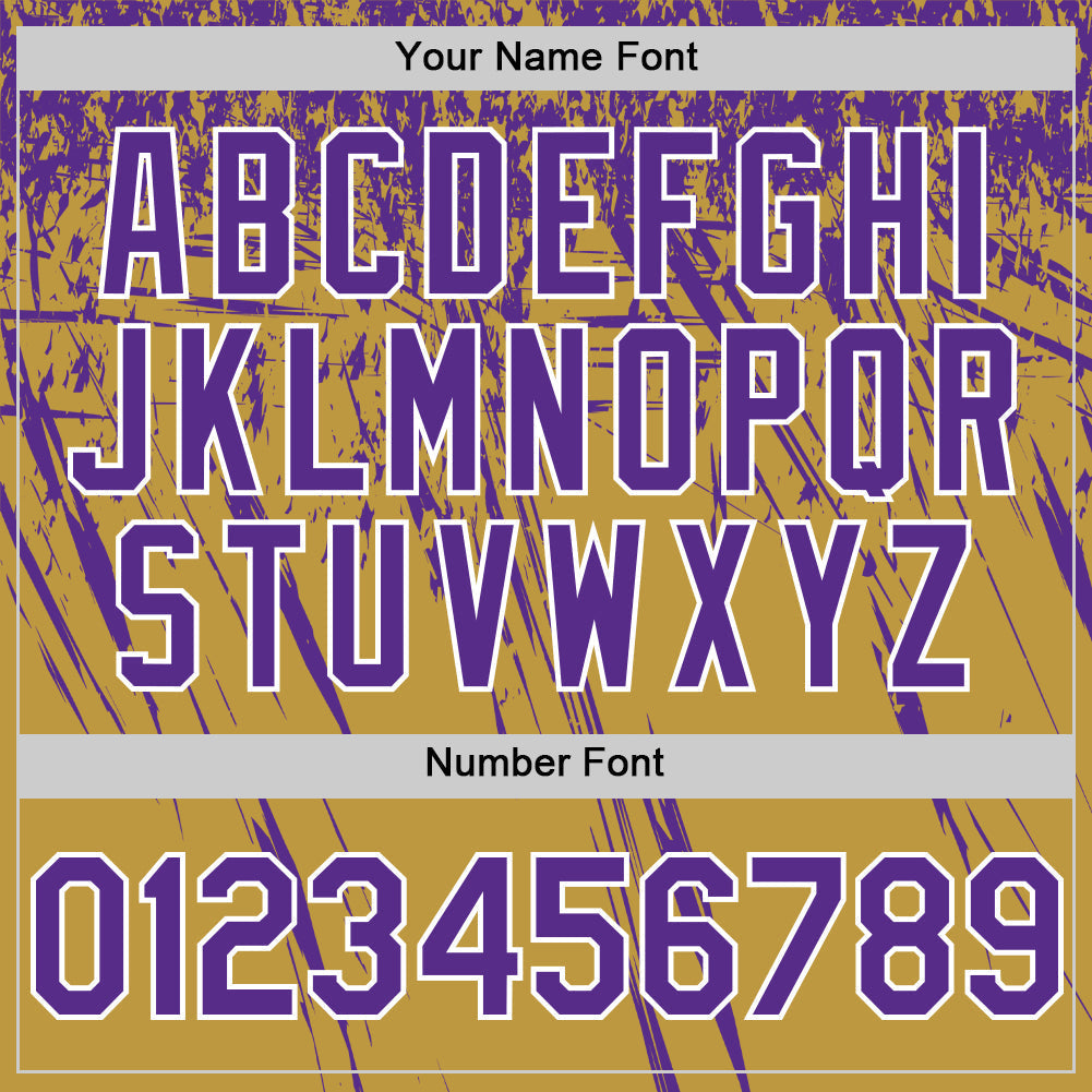 Custom Old Gold Purple-White Distressed Scratch Brush Stroke Authentic Baseball Jersey baseball jersey product view 5