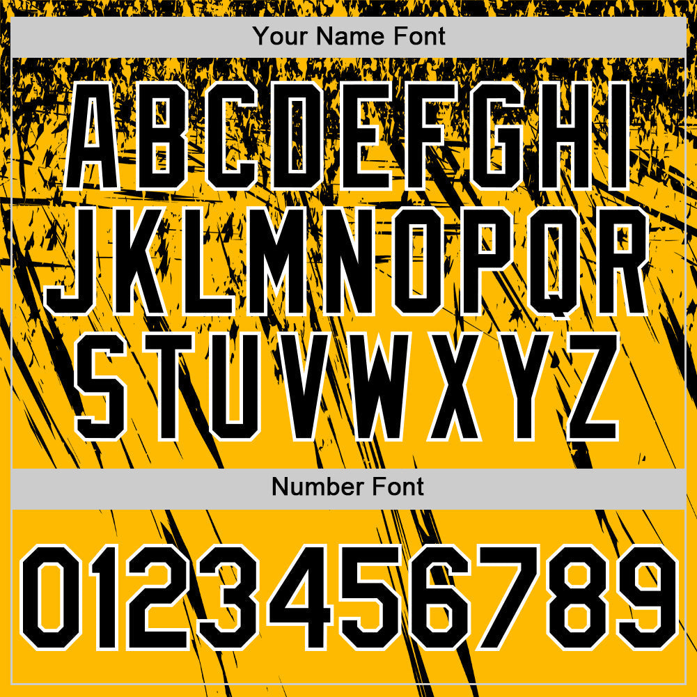 Custom Gold Black-White Distressed Scratch Brush Stroke Authentic Baseball Jersey baseball jersey product view 5