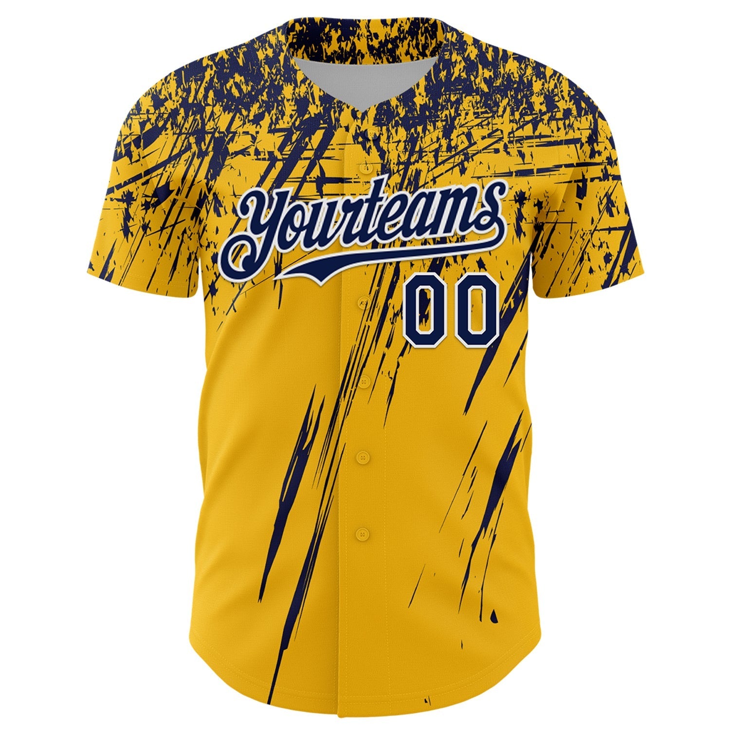 Custom Gold Navy-White Distressed Scratch Brush Stroke Authentic Baseball Jersey baseball jersey product view 2