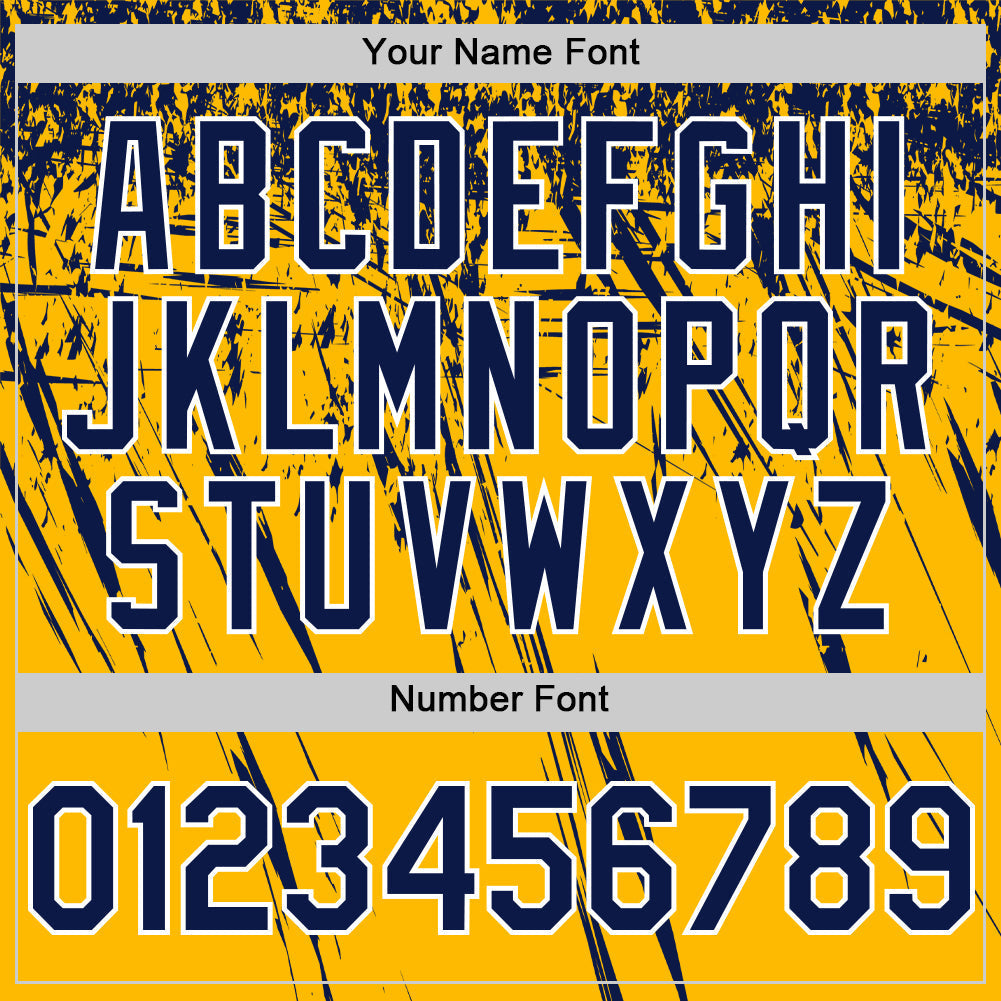 Custom Gold Navy-White Distressed Scratch Brush Stroke Authentic Baseball Jersey baseball jersey product view 5