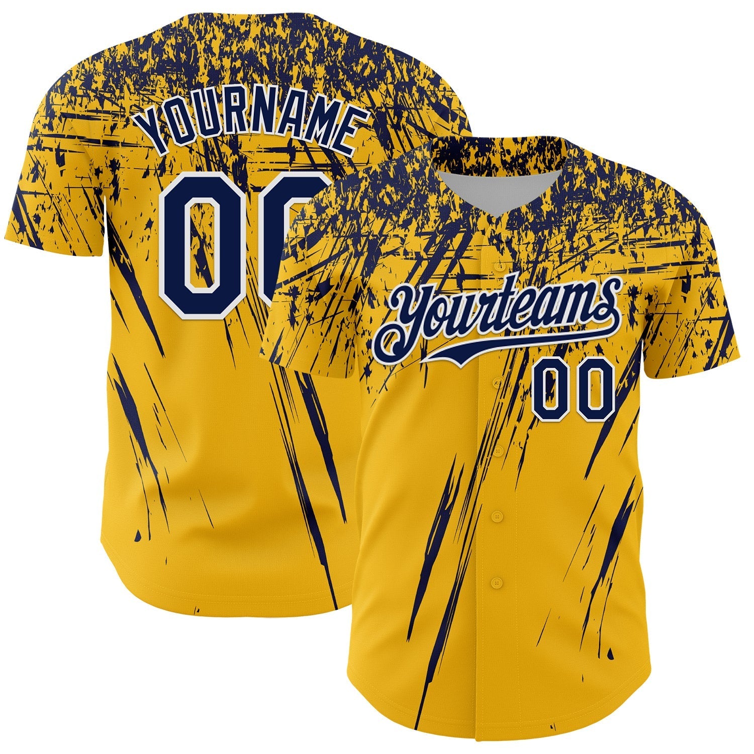 Custom Gold Navy-White Distressed Scratch Brush Stroke Authentic Baseball Jersey baseball jersey product view 1