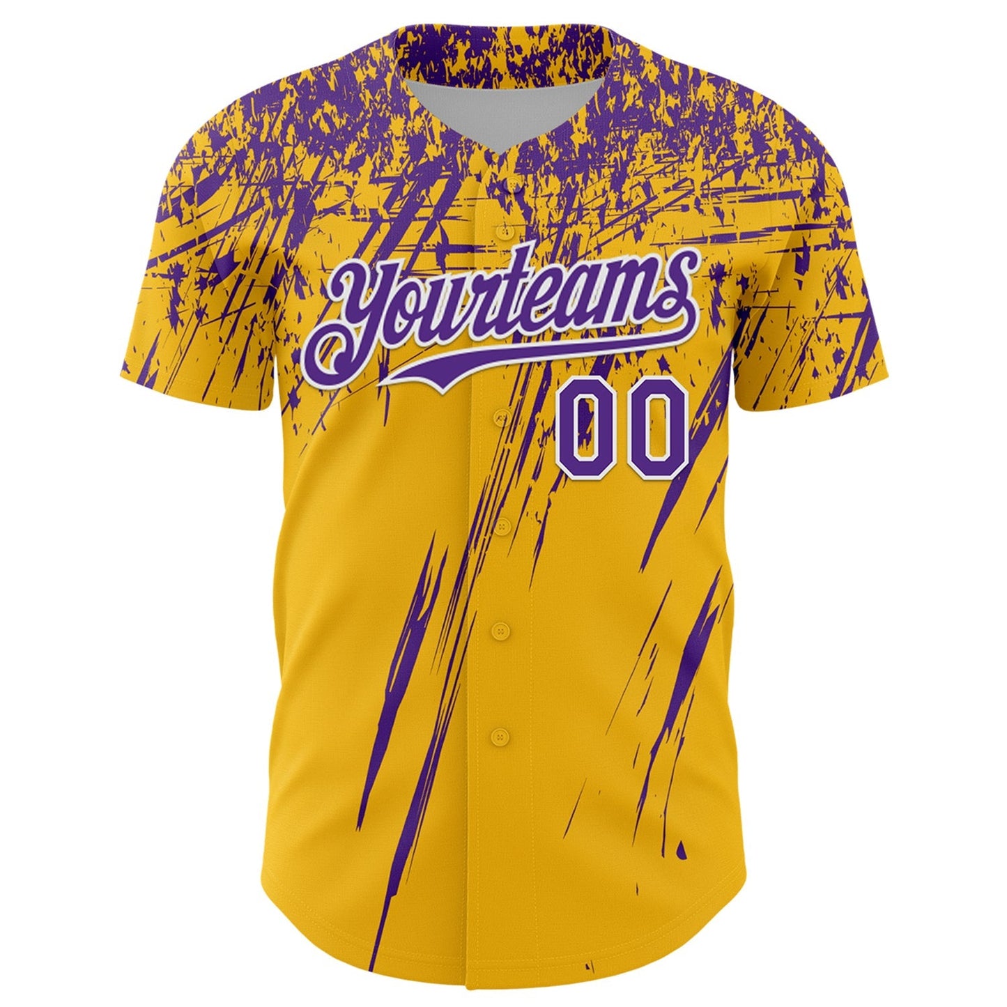 Custom Gold Purple-White Distressed Scratch Brush Stroke Authentic Baseball Jersey baseball jersey product view 2