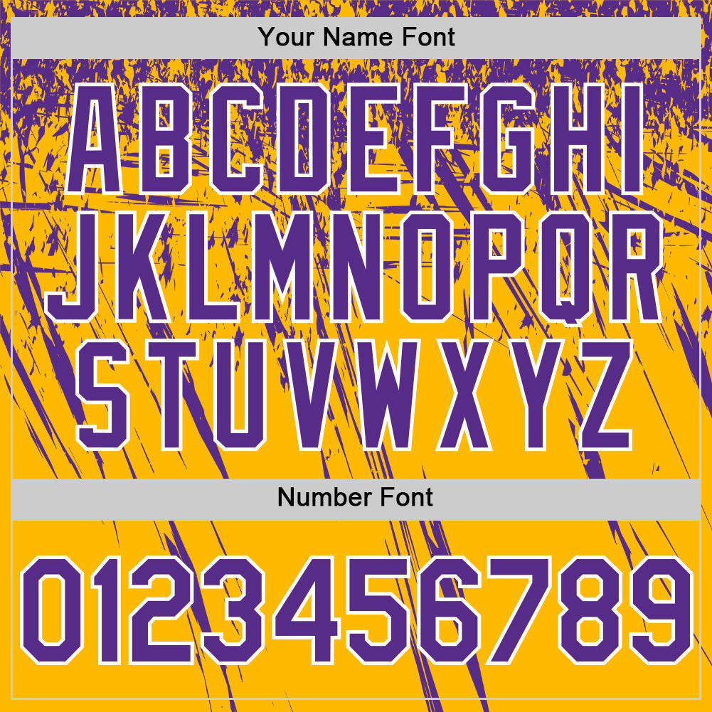 Custom Gold Purple-White Distressed Scratch Brush Stroke Authentic Baseball Jersey baseball jersey product view 5