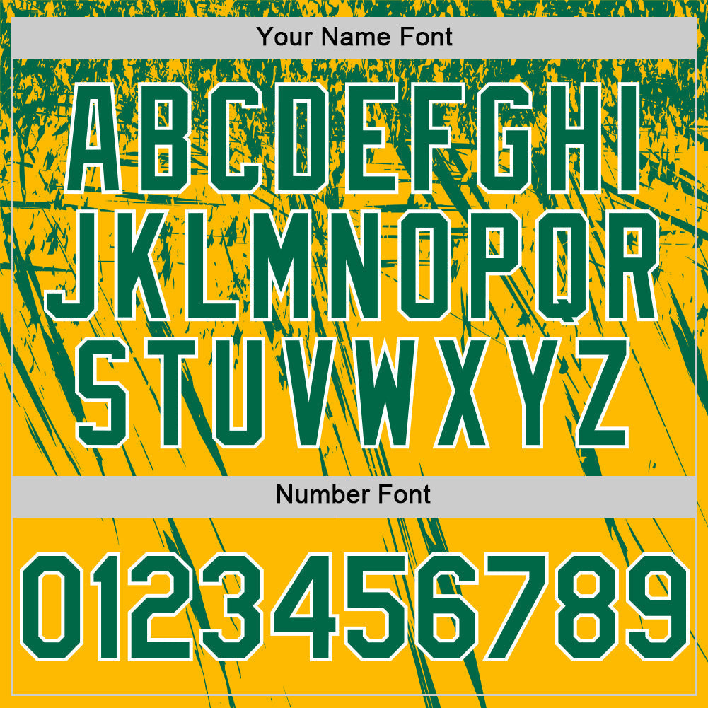 Custom Gold Kelly Green-White Distressed Scratch Brush Stroke Authentic Baseball Jersey baseball jersey product view 5