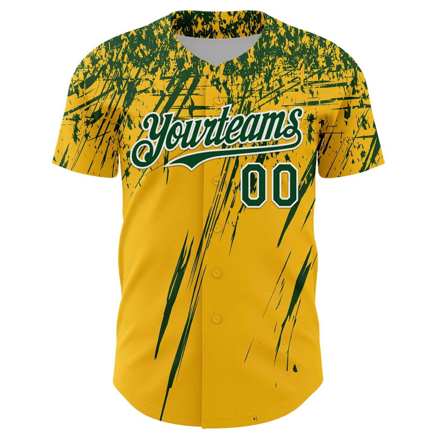 Custom Gold Green-White Distressed Scratch Brush Stroke Authentic Baseball Jersey baseball jersey product view 2