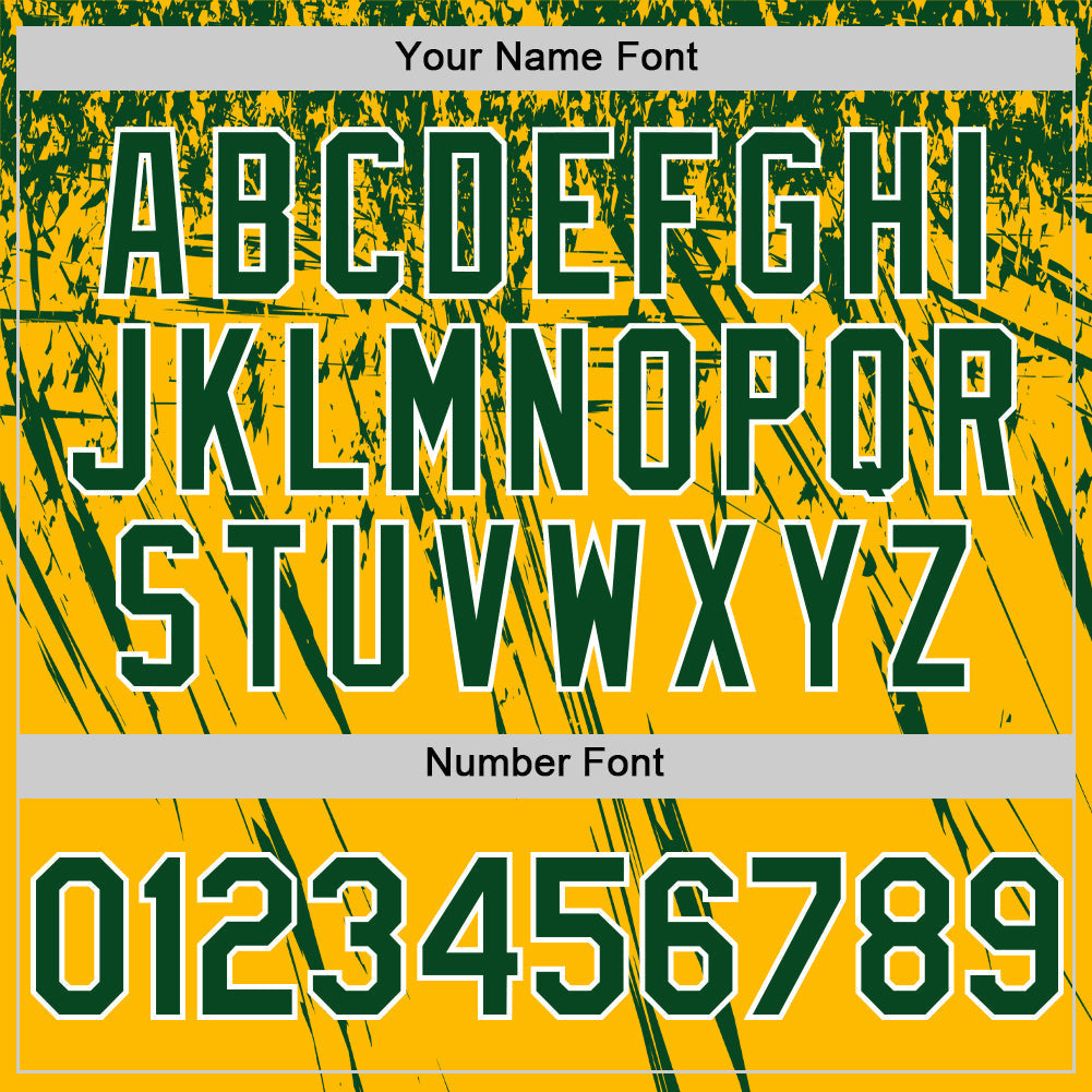 Custom Gold Green-White Distressed Scratch Brush Stroke Authentic Baseball Jersey baseball jersey product view 5