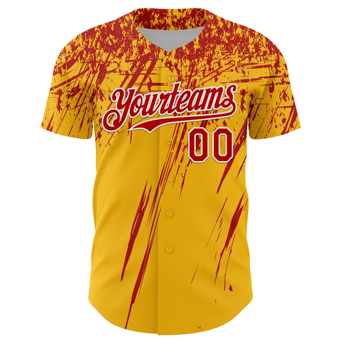 Custom Gold Red-White Distressed Scratch Brush Stroke Authentic Baseball Jersey baseball jersey product view 2