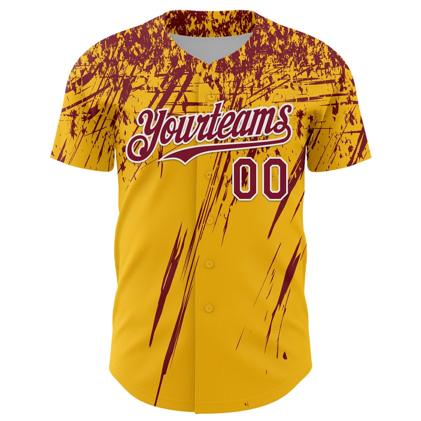 Custom Gold Crimson-White Distressed Scratch Brush Stroke Authentic Baseball Jersey baseball jersey product view 2