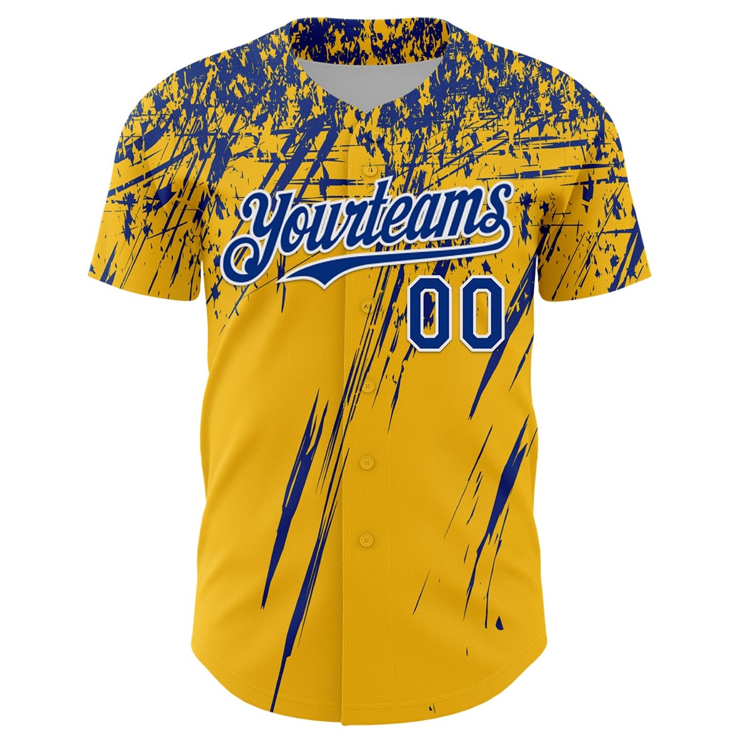 Custom Gold Royal-White Distressed Scratch Brush Stroke Authentic Baseball Jersey baseball jersey product view 2