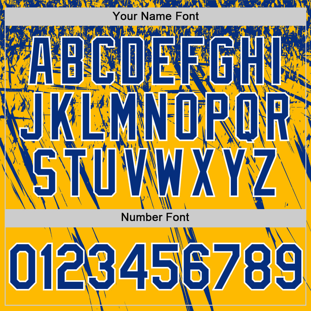 Custom Gold Royal-White Distressed Scratch Brush Stroke Authentic Baseball Jersey baseball jersey product view 5
