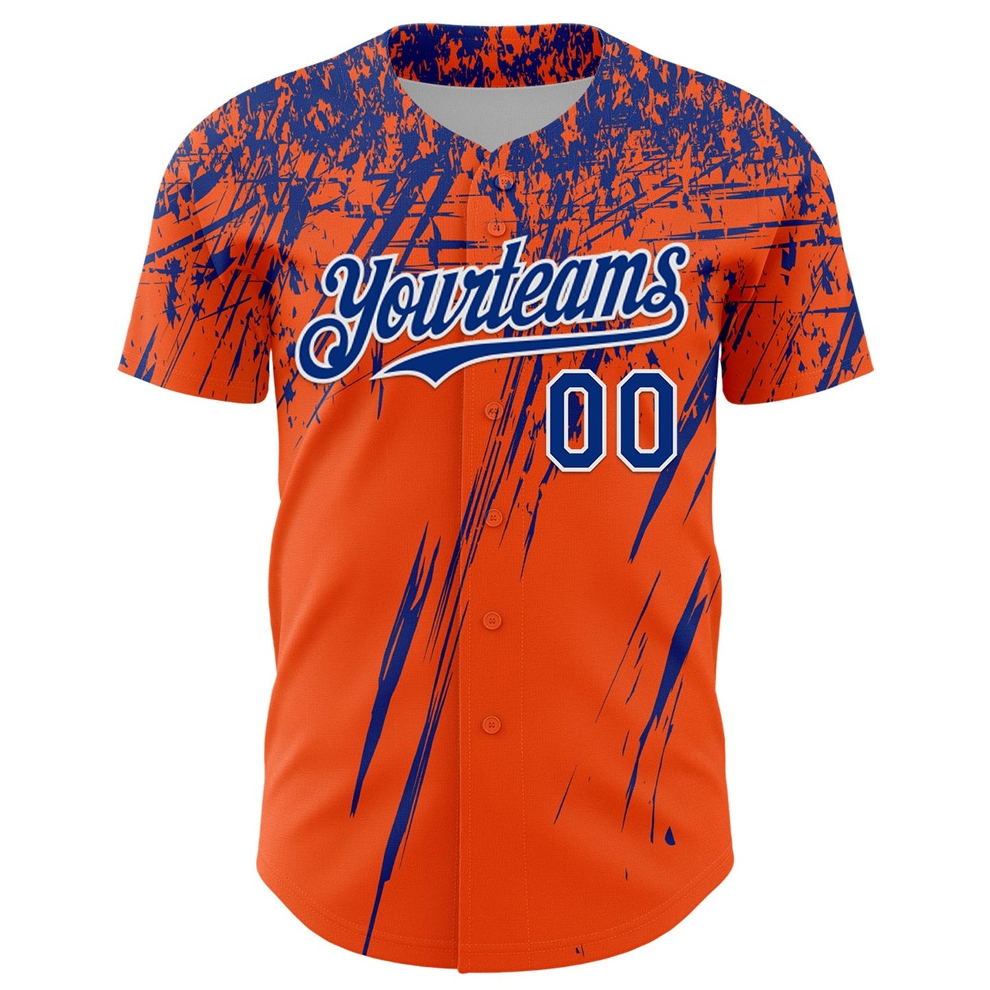 Custom Orange Royal-White Distressed Scratch Brush Stroke Authentic Baseball Jersey baseball jersey product view 2