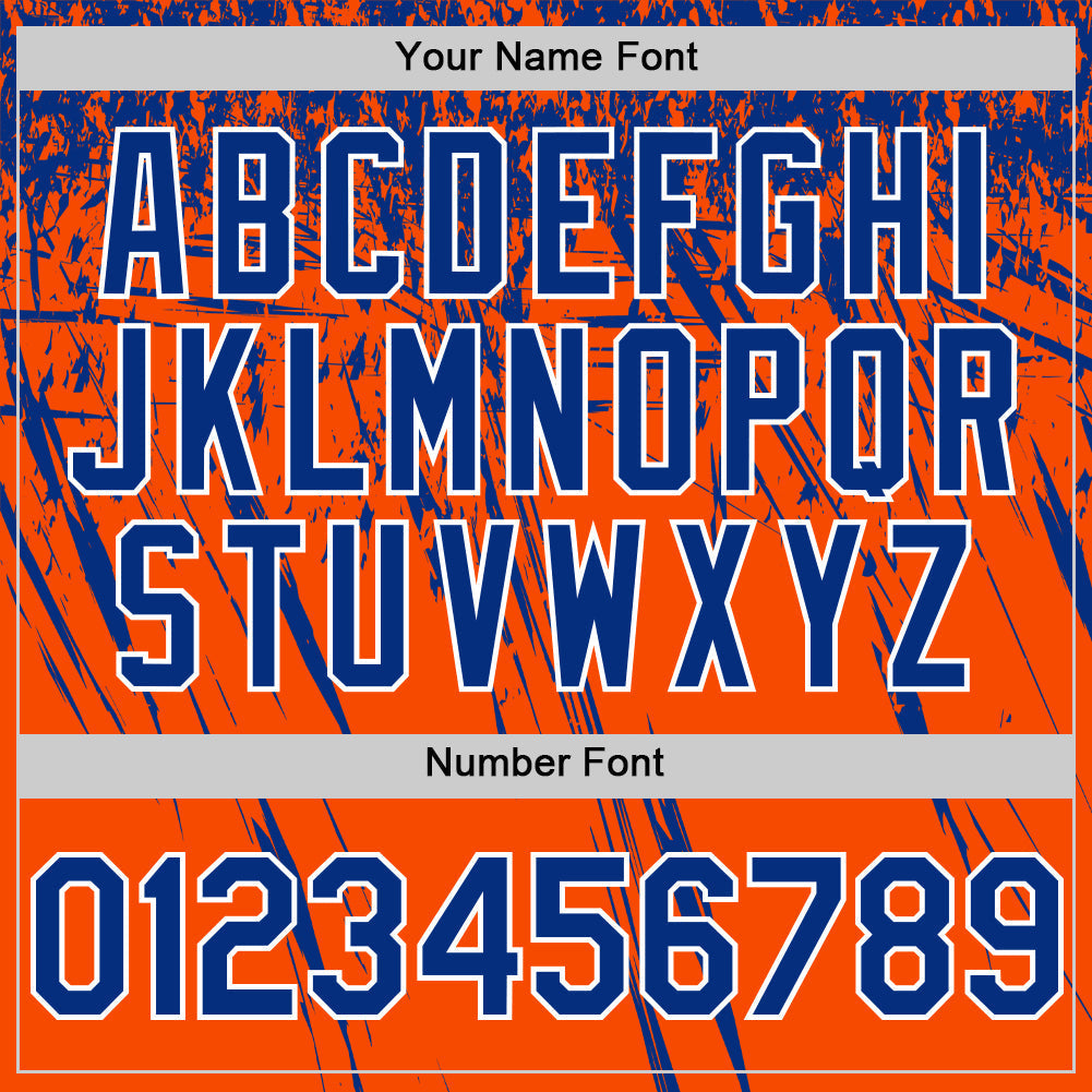 Custom Orange Royal-White Distressed Scratch Brush Stroke Authentic Baseball Jersey baseball jersey product view 5