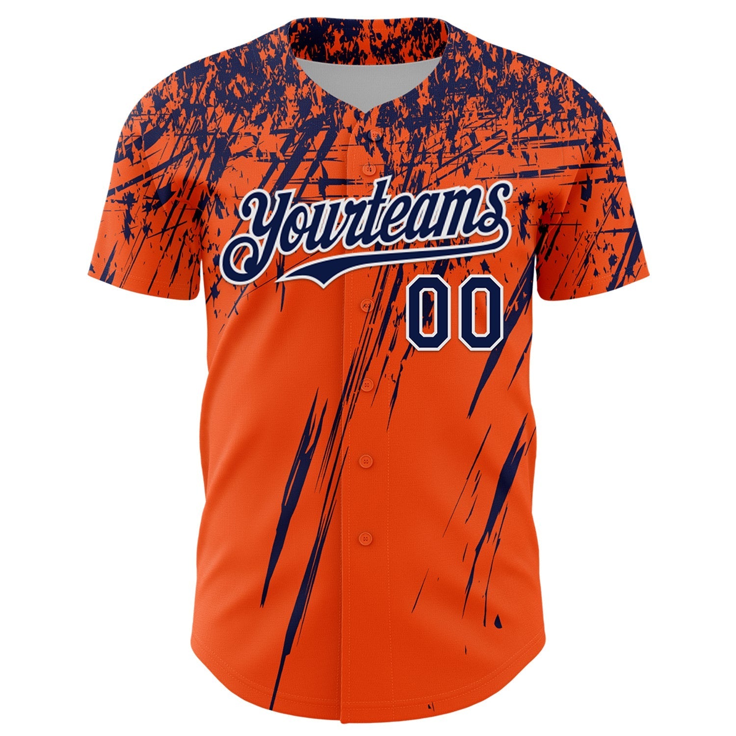 Custom Orange Navy-White Distressed Scratch Brush Stroke Authentic Baseball Jersey baseball jersey product view 2