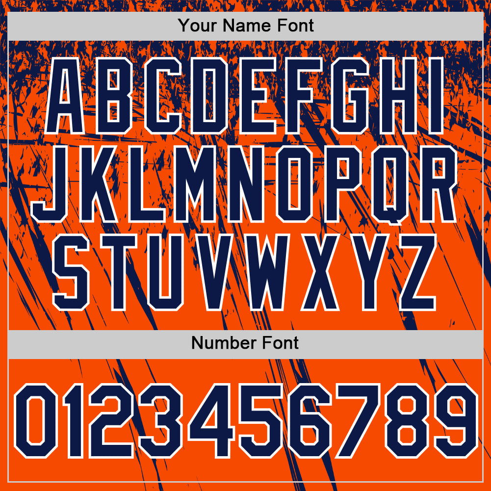 Custom Orange Navy-White Distressed Scratch Brush Stroke Authentic Baseball Jersey baseball jersey product view 5