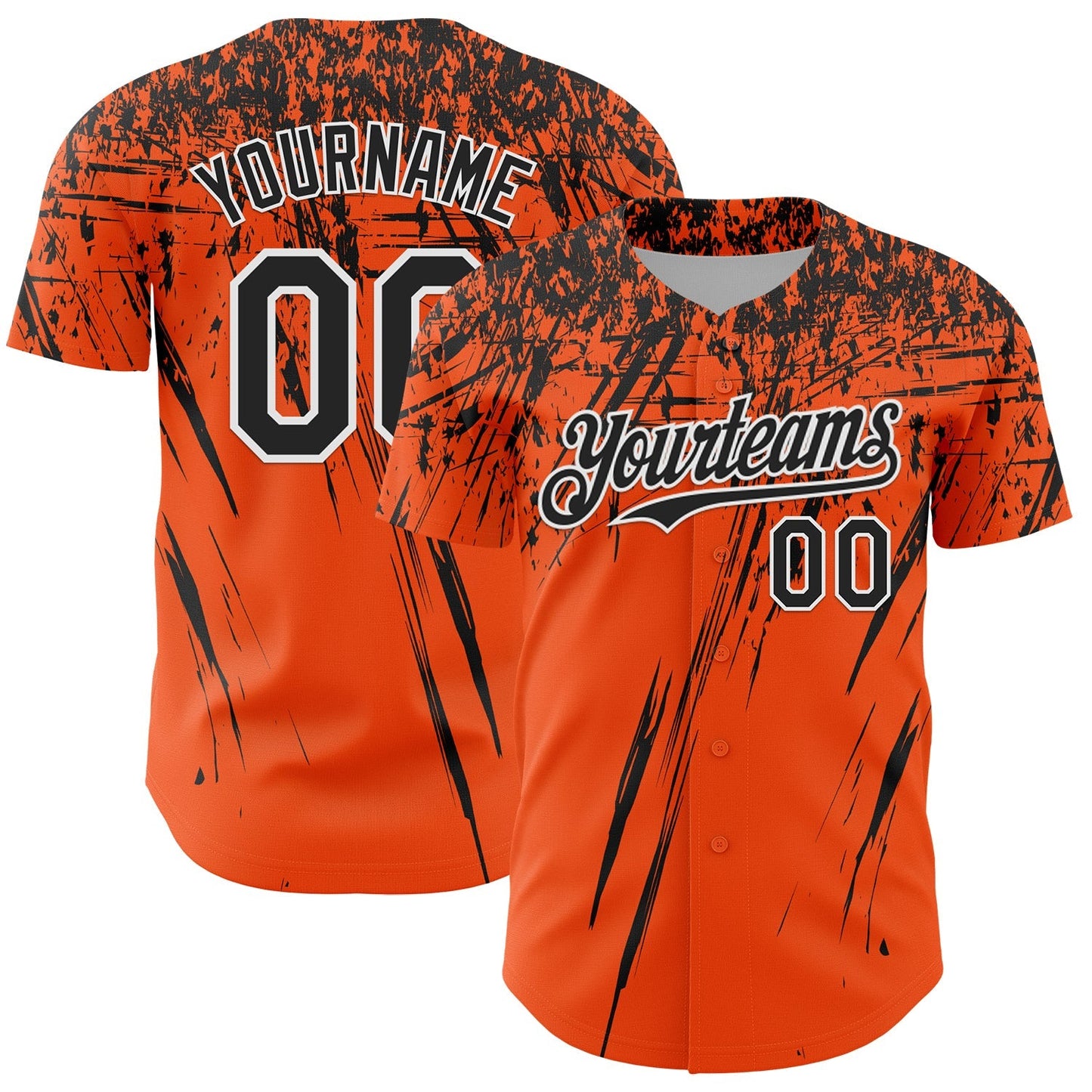 Custom Orange Black-White Distressed Scratch Brush Stroke Authentic Baseball Jersey baseball jersey product view 1