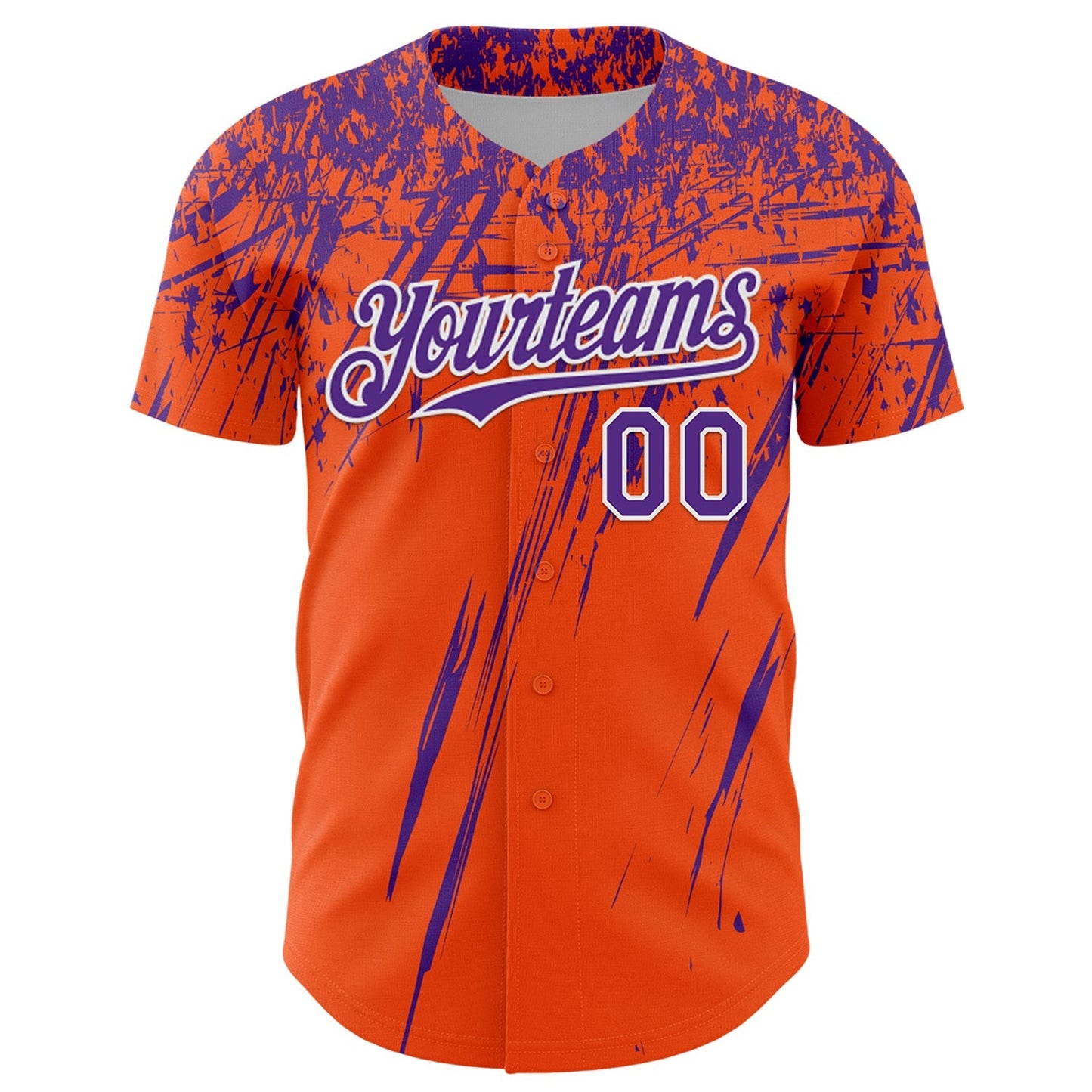 Custom Orange Purple-White Distressed Scratch Brush Stroke Authentic Baseball Jersey baseball jersey product view 2