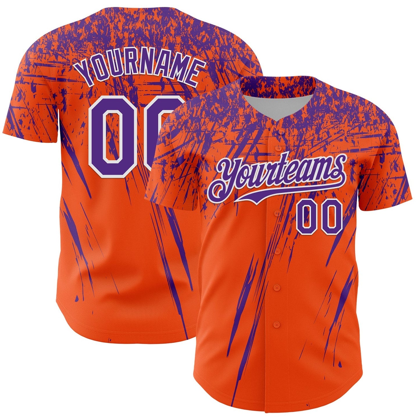 Custom Orange Purple-White Distressed Scratch Brush Stroke Authentic Baseball Jersey baseball jersey product view 1