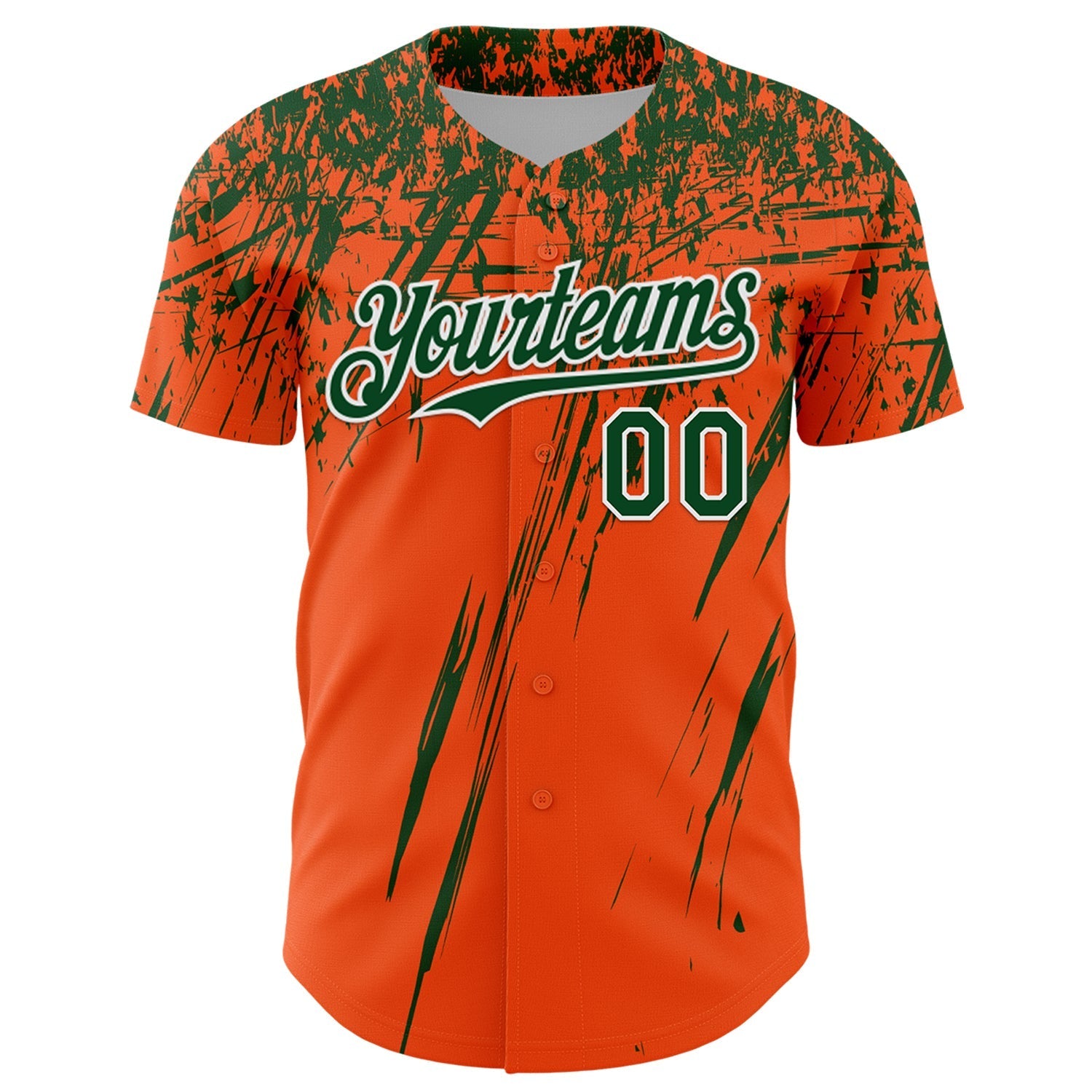 Custom Orange Green-White Distressed Scratch Brush Stroke Authentic Baseball Jersey baseball jersey product view 2