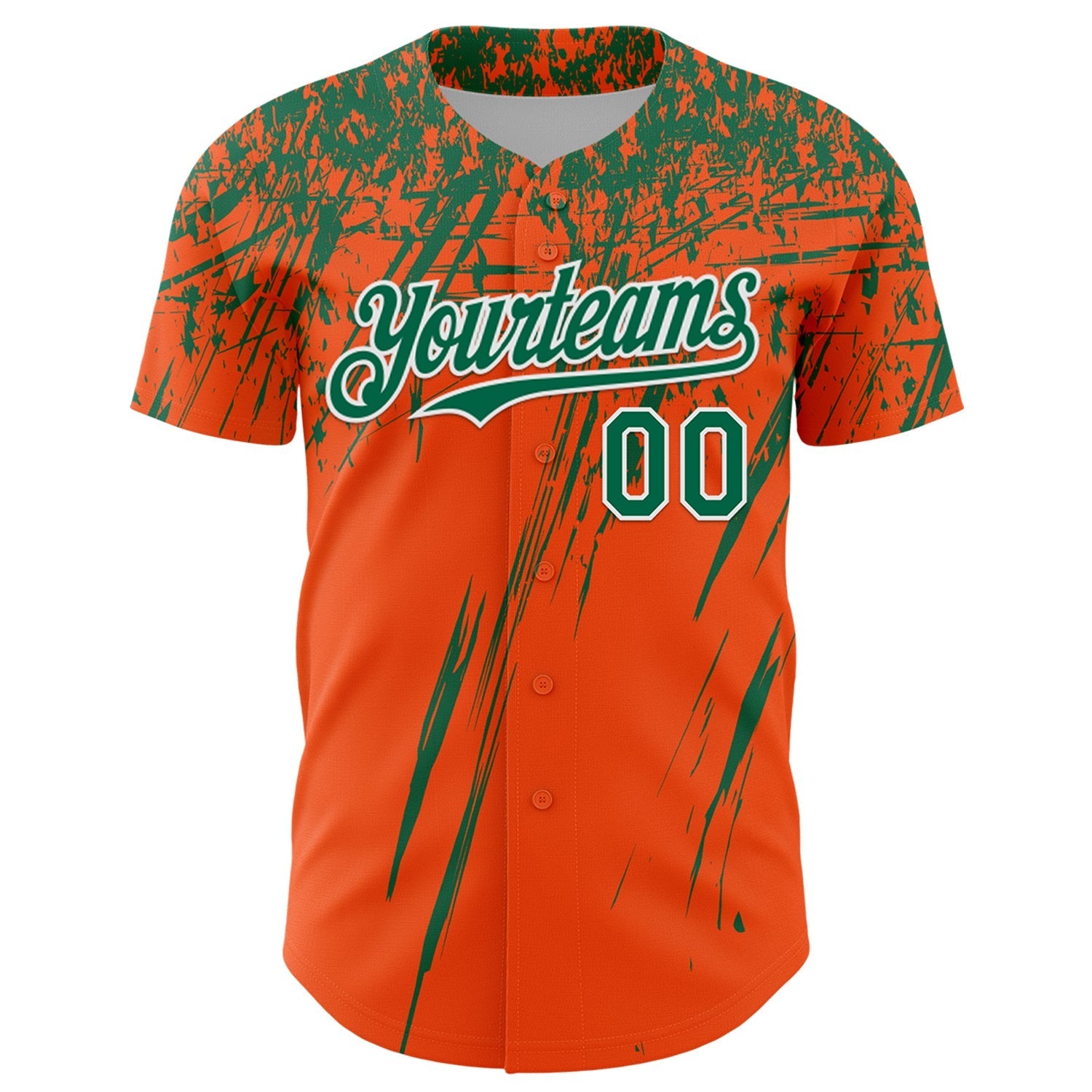Custom Orange Kelly Green-White Distressed Scratch Brush Stroke Authentic Baseball Jersey baseball jersey product view 2