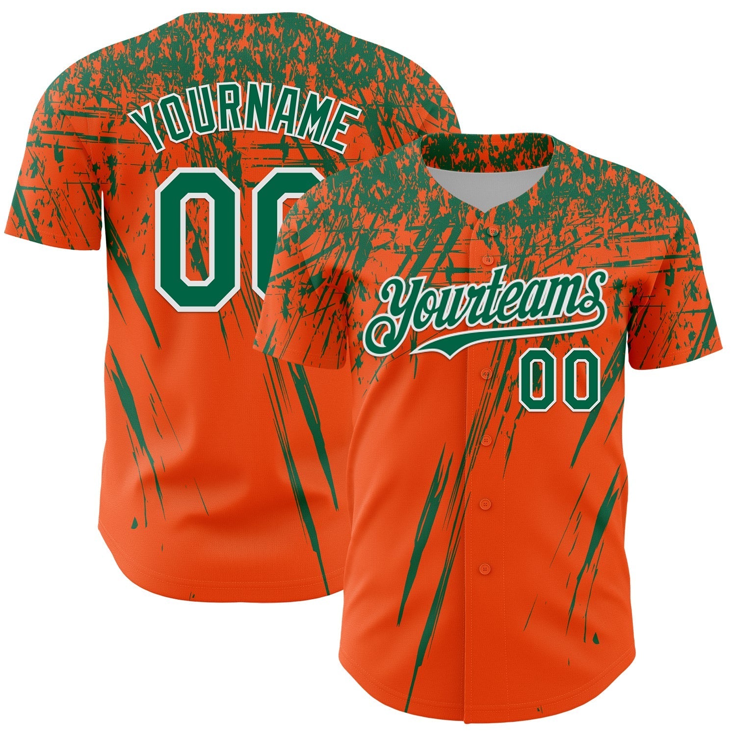 Custom Orange Kelly Green-White Distressed Scratch Brush Stroke Authentic Baseball Jersey baseball jersey product view 1